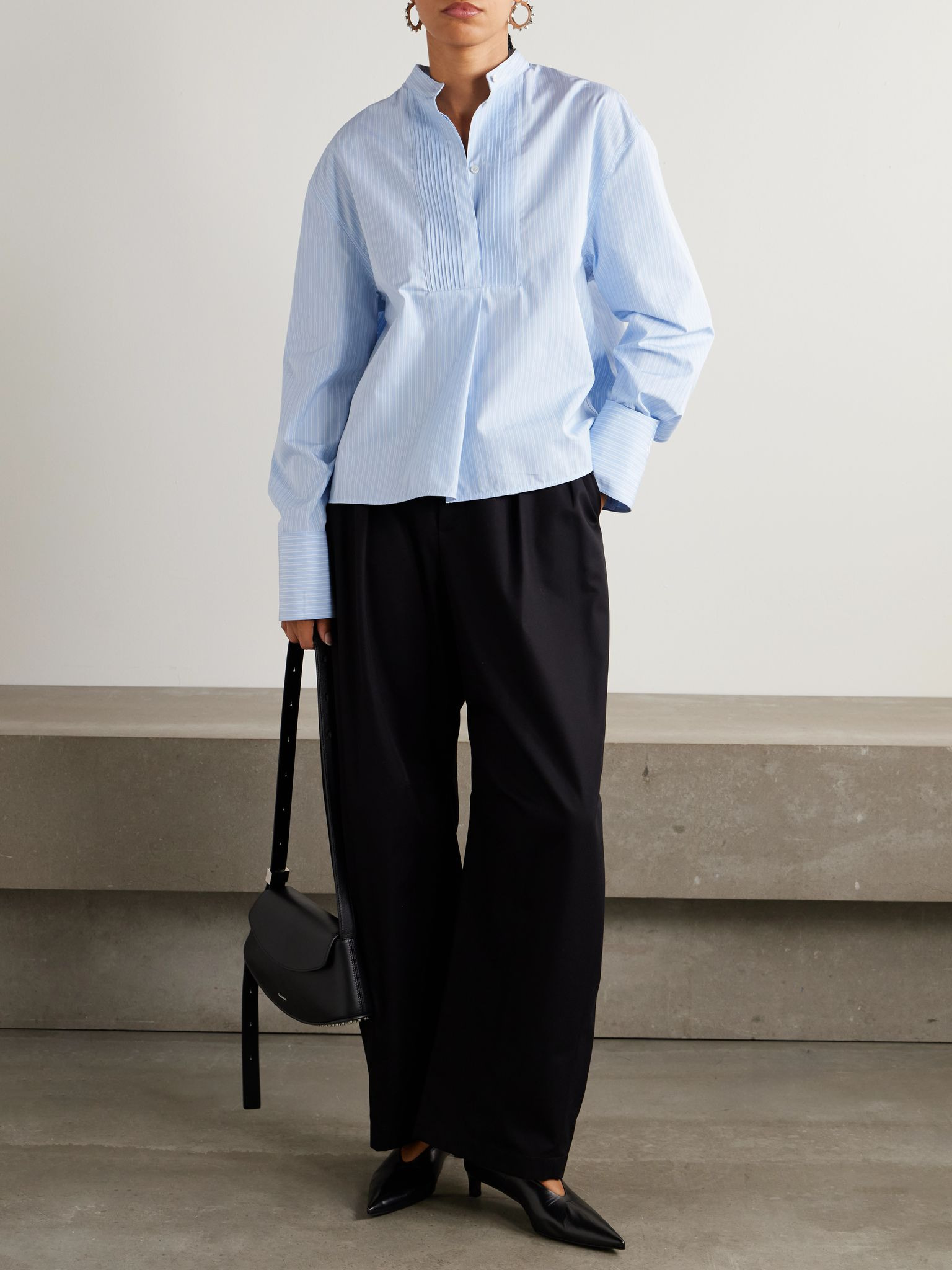 Thursday pleated striped cotton-poplin shirt Light blue - 2