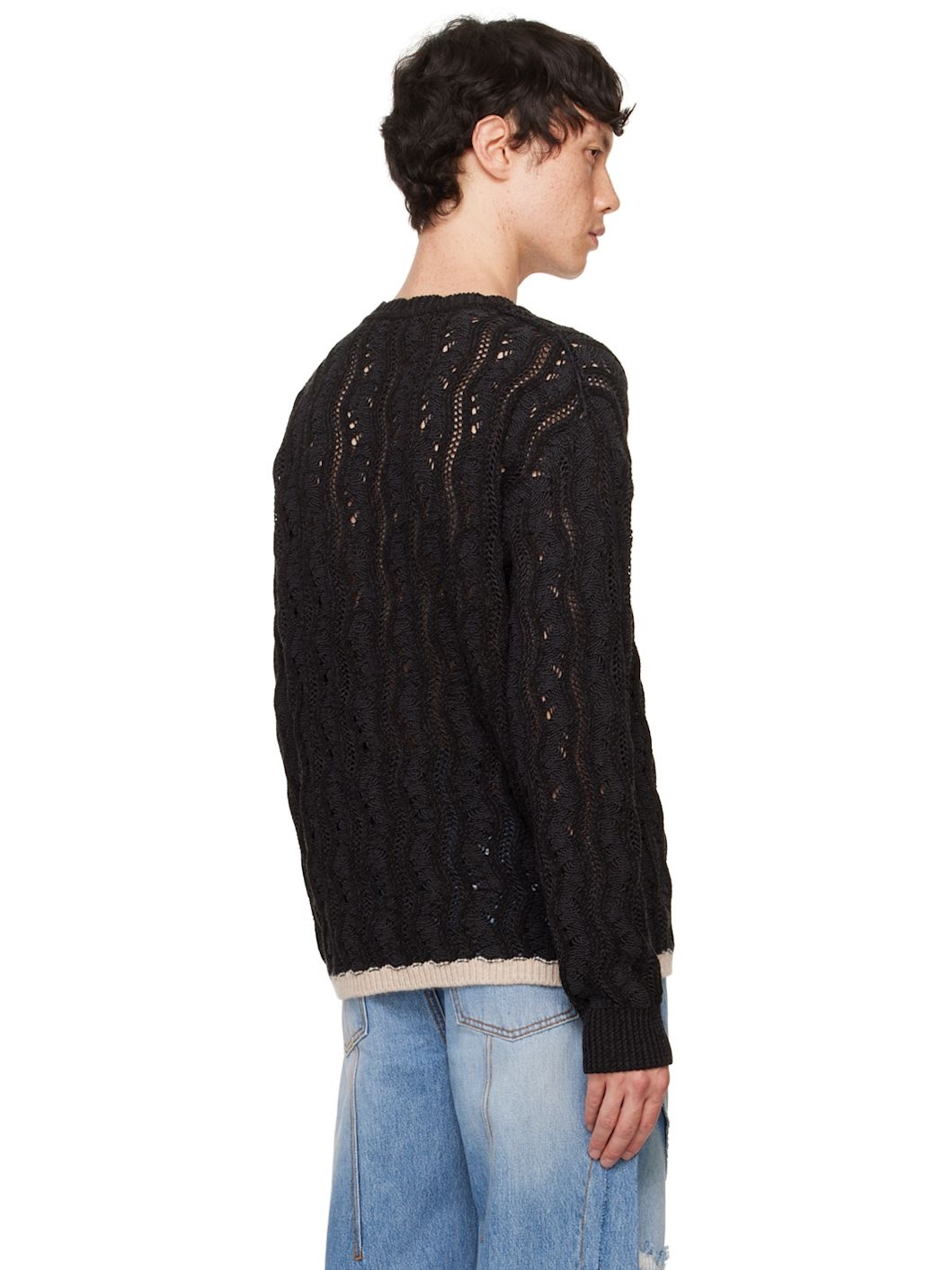 Black Two-Tone Wave Sweater - 3