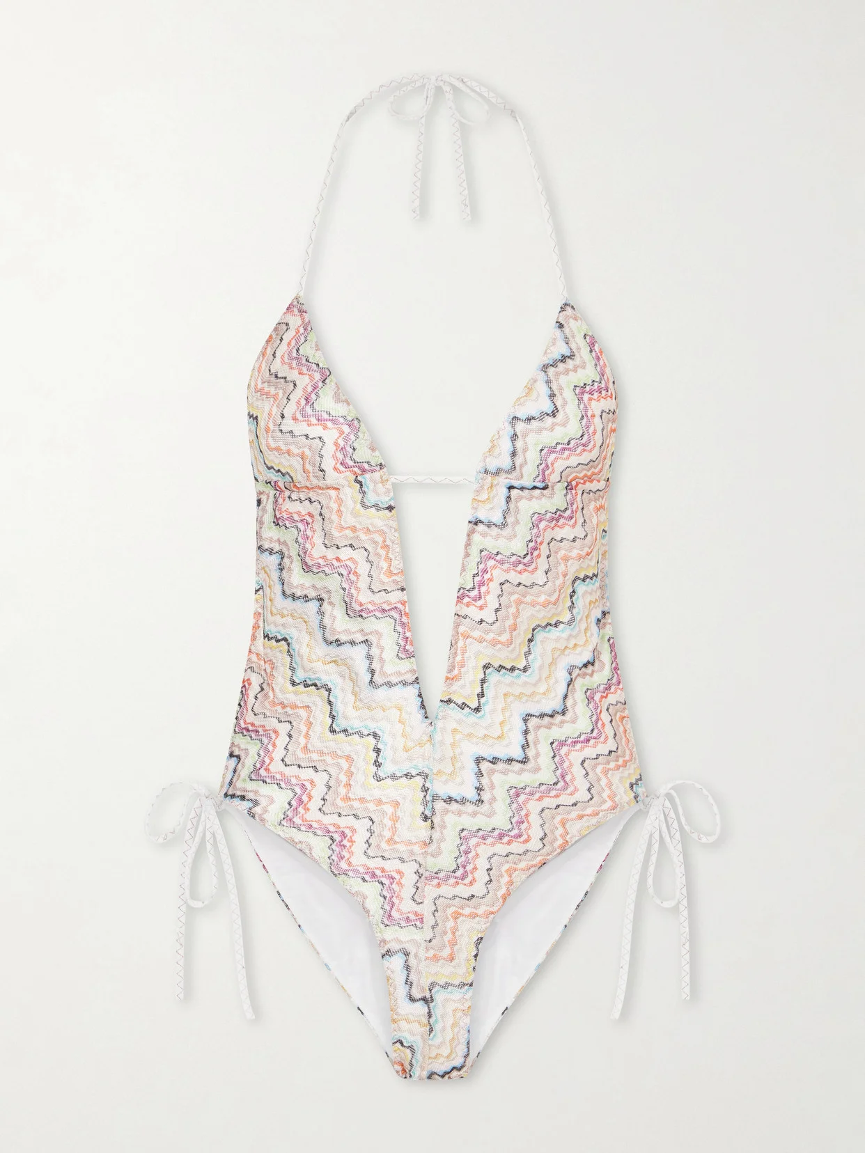 Striped Crochet-knit Halterneck Swimsuit - 1