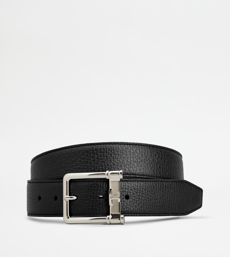ADJUSTABLE AND REVERSIBLE BELT IN LEATHER - BLACK 1