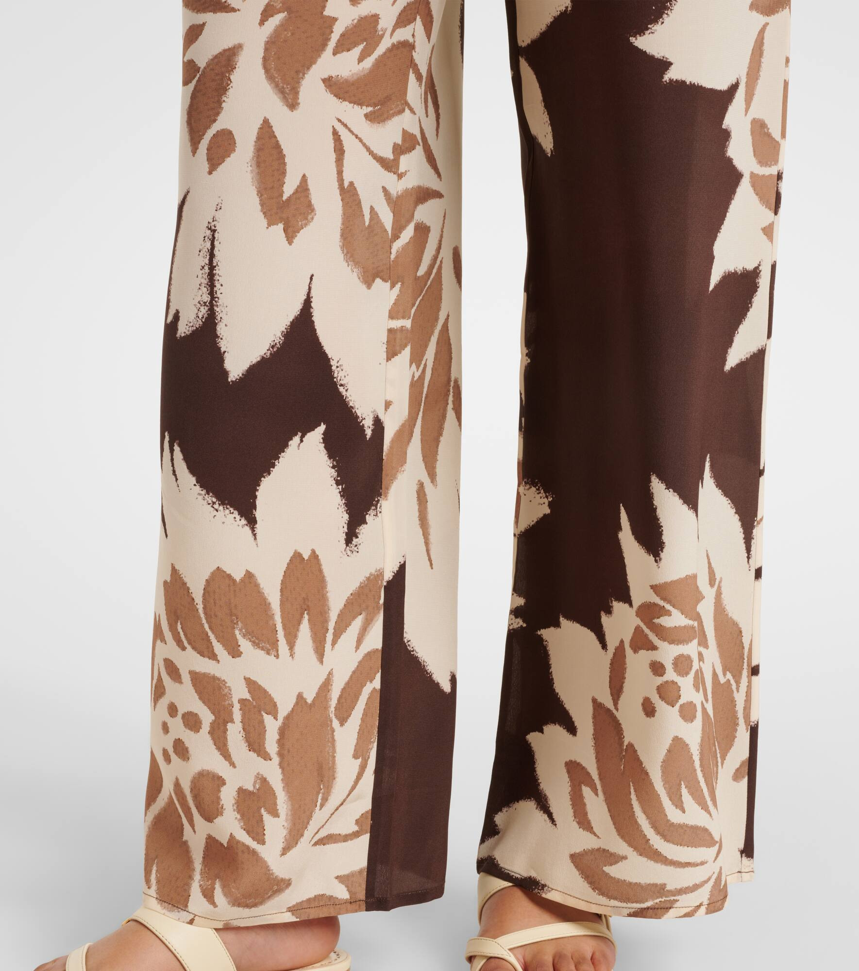 Floral silk satin wide-leg pants - 5