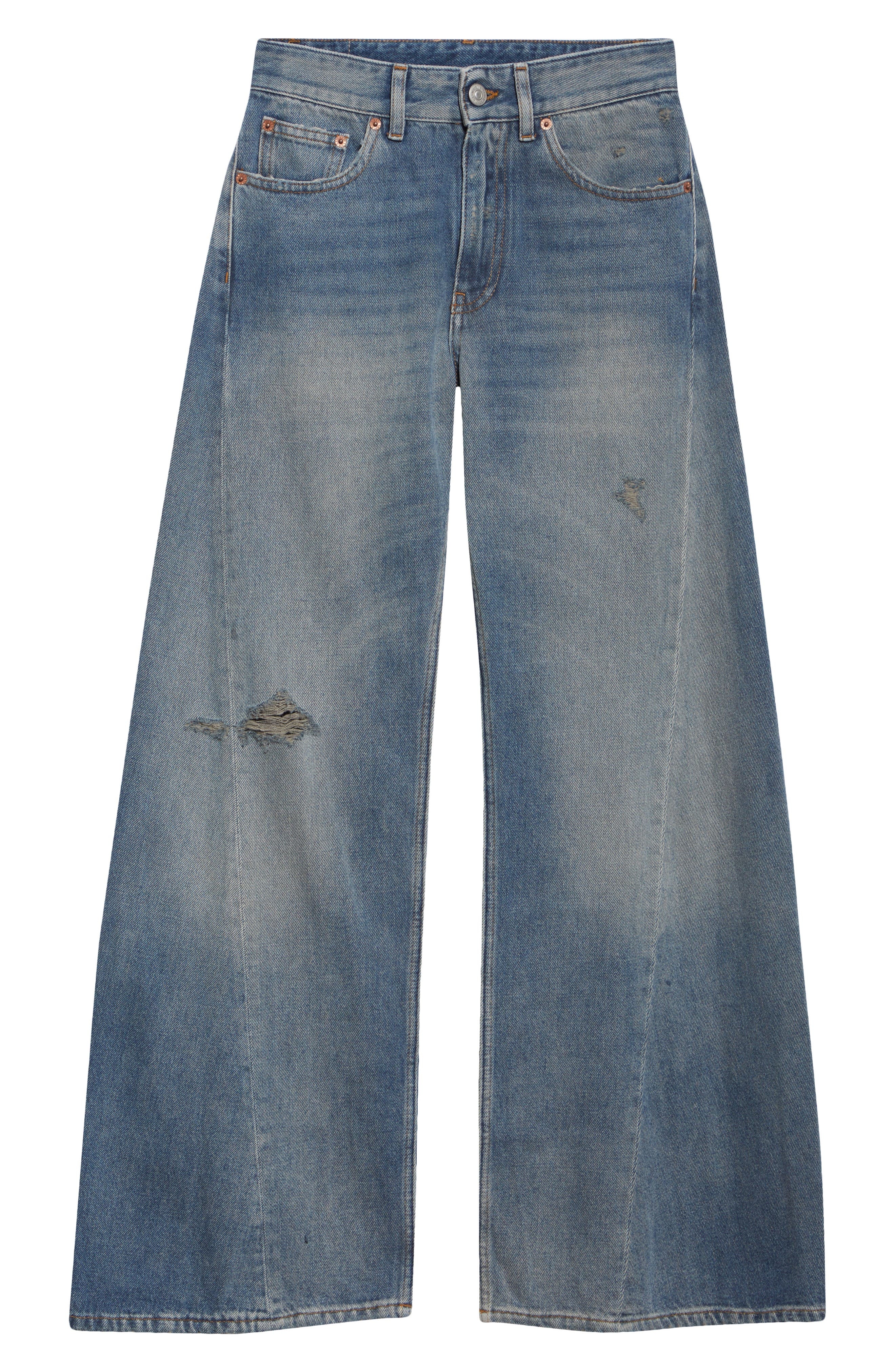 MM6 Maison Margiela Distressed Wide Leg Jeans in Grey Blue at Nordstrom - 6