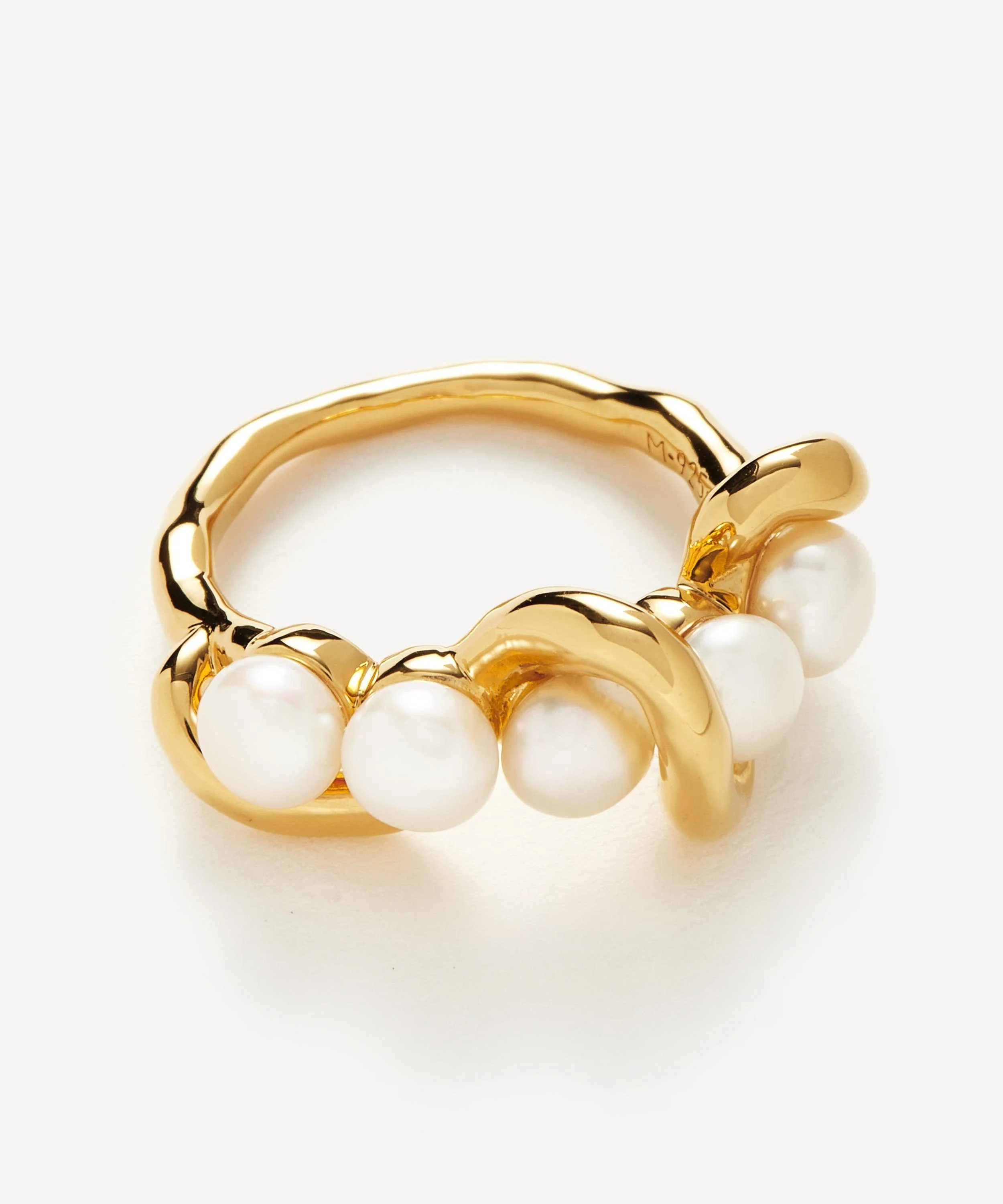 18ct Gold-Plated Vermeil Silver Molten Pearl Twisted Ring - 1