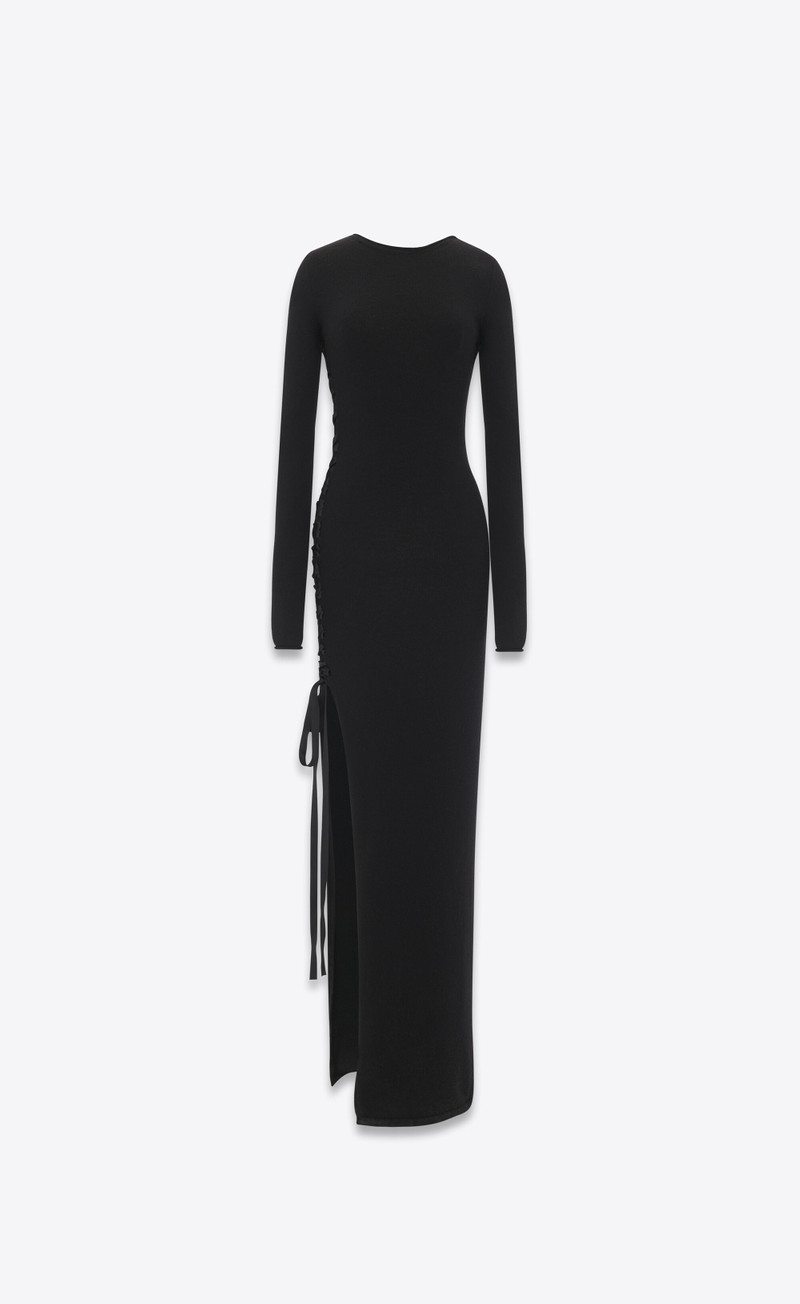 long lace-up dress in wool - 1