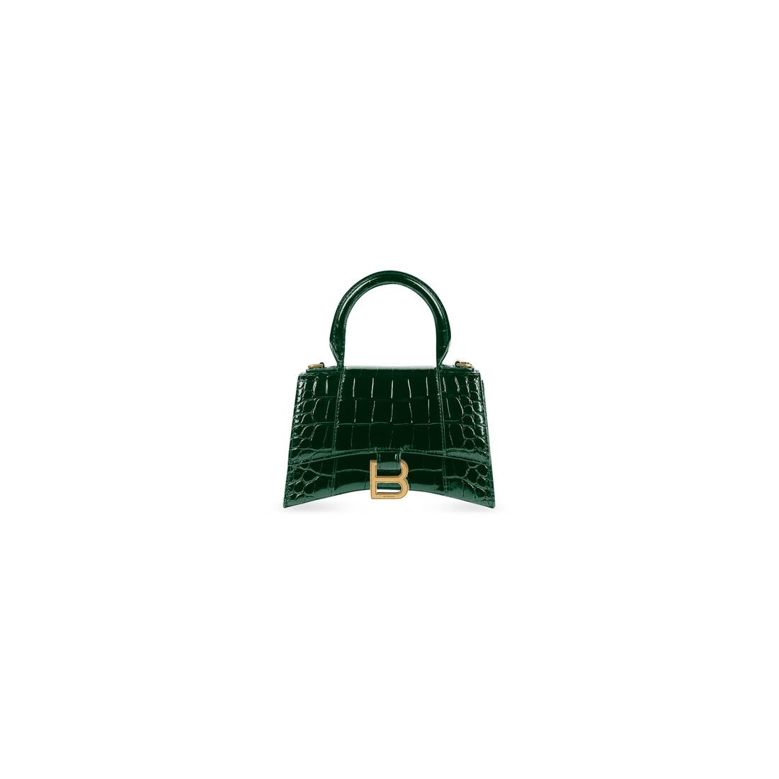 Women's Hourglass Xs Handbag Crocodile Embossed in Forest Green - 1