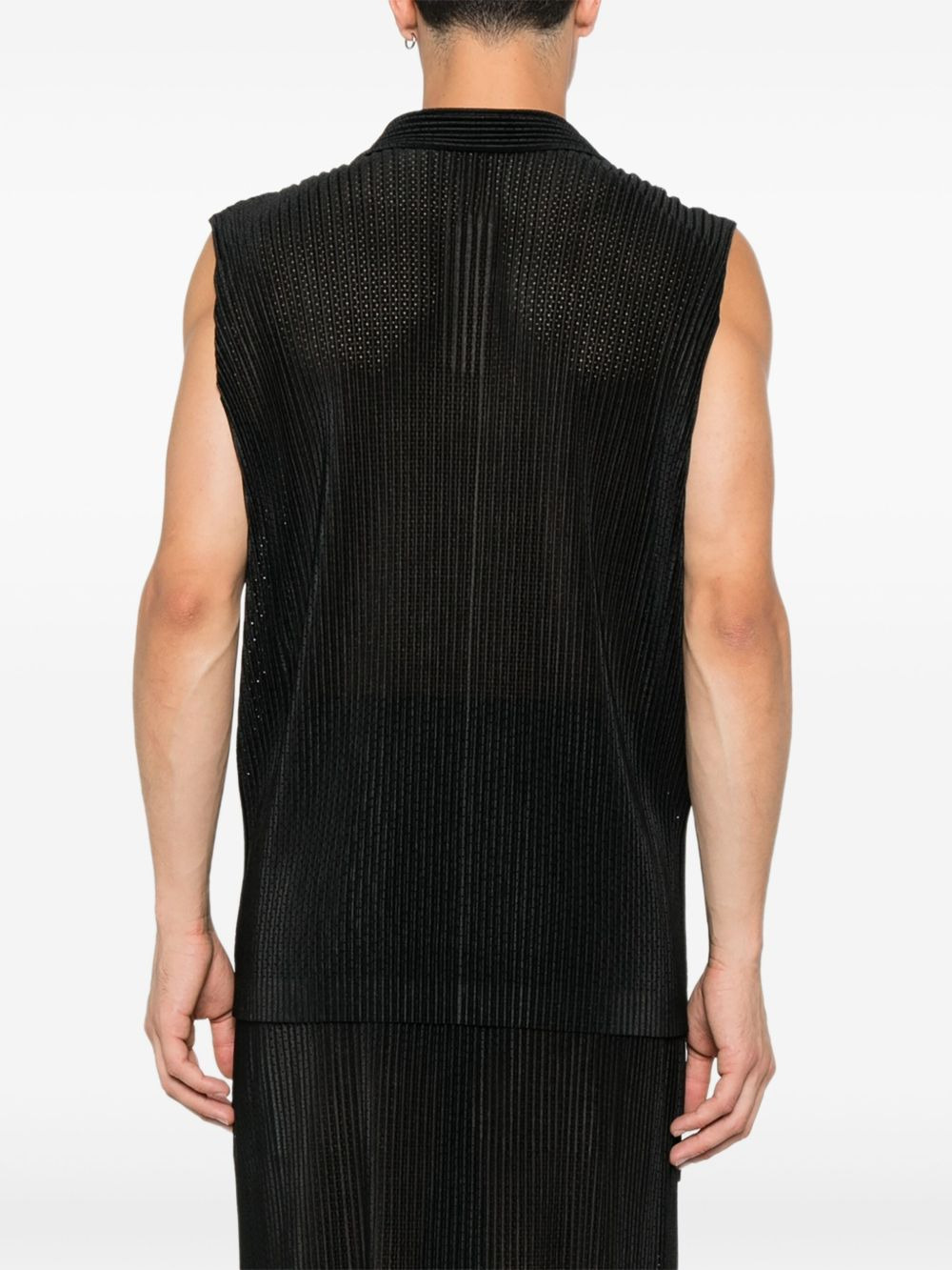 pleated sleeveless polo shirt - 3