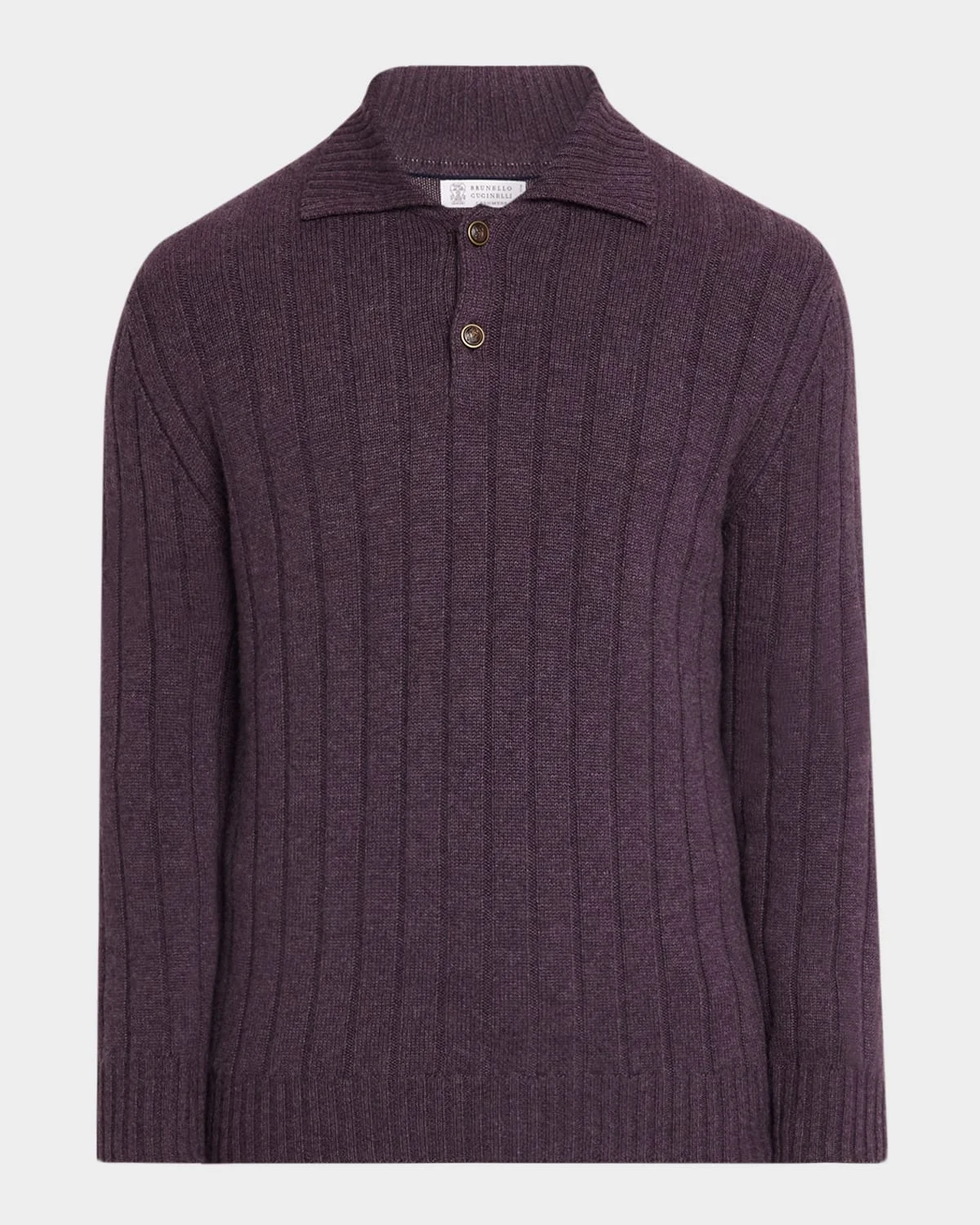 Men's Cashmere Rib-Knit Polo Sweater - 1