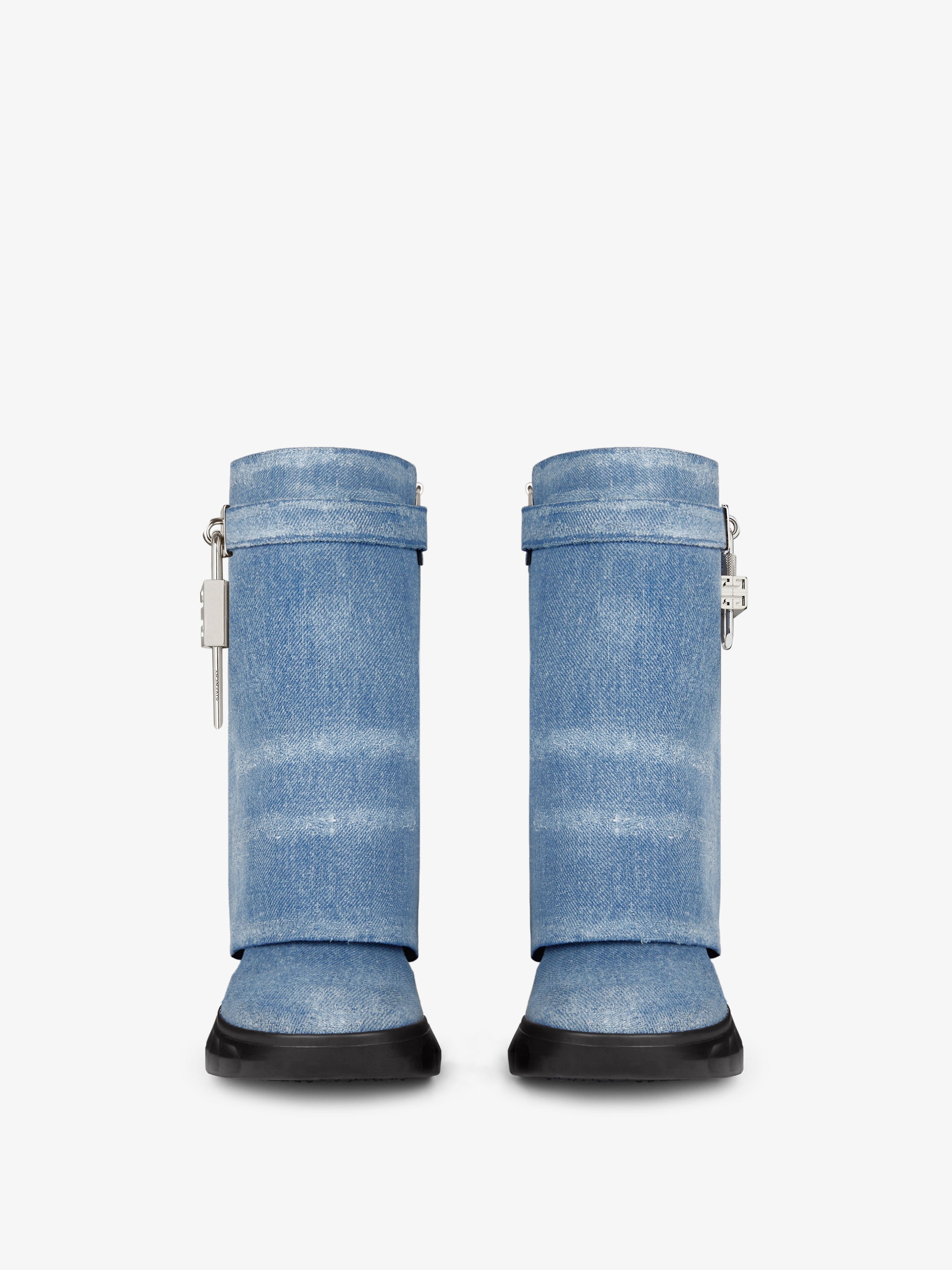SHARK LOCK BIKER ANKLE BOOTS IN DENIM - 3