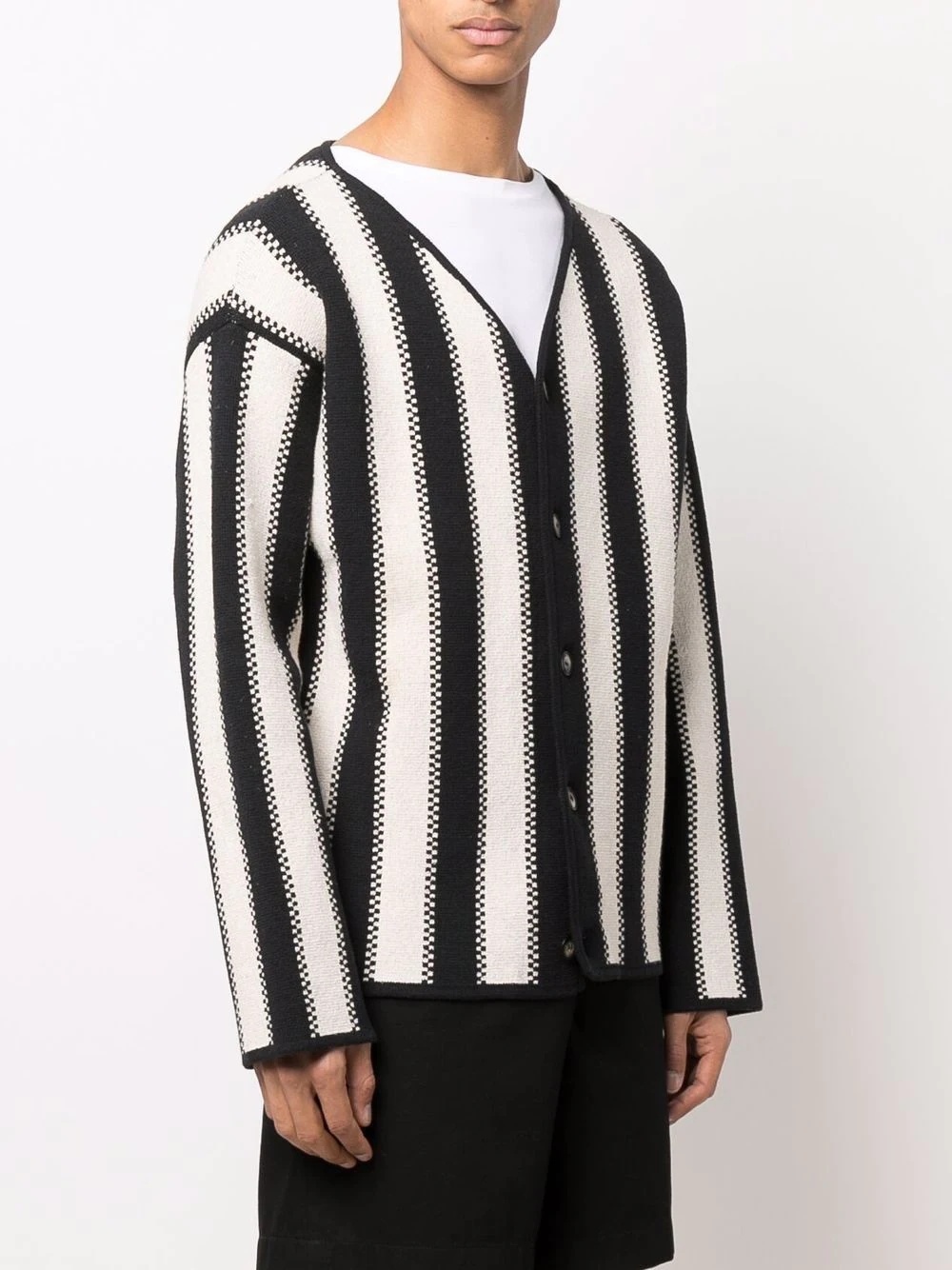 striped V-neck cardigan - 3