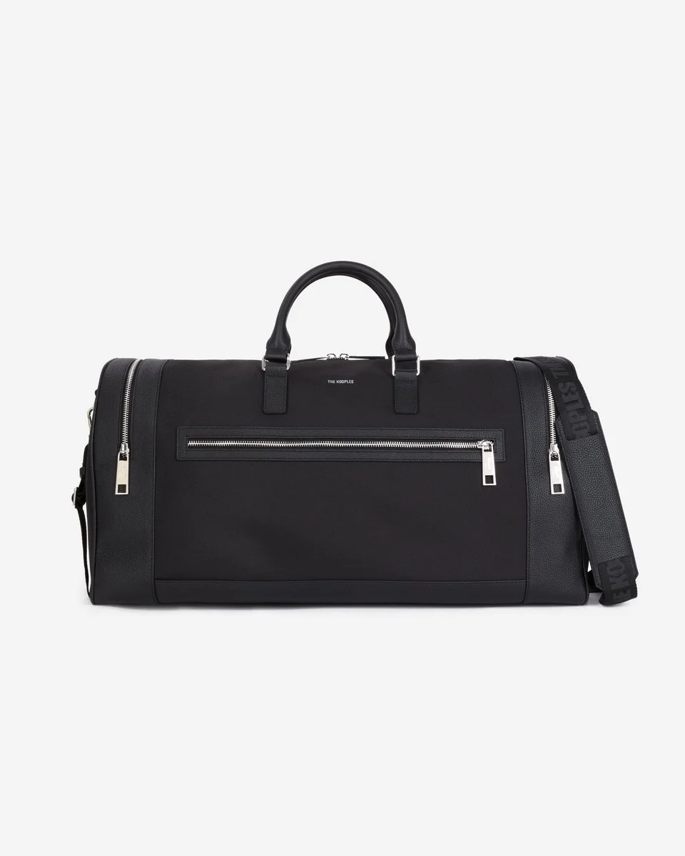 BLACK LEATHER AND CANVAS WEEKEND BAG - 1
