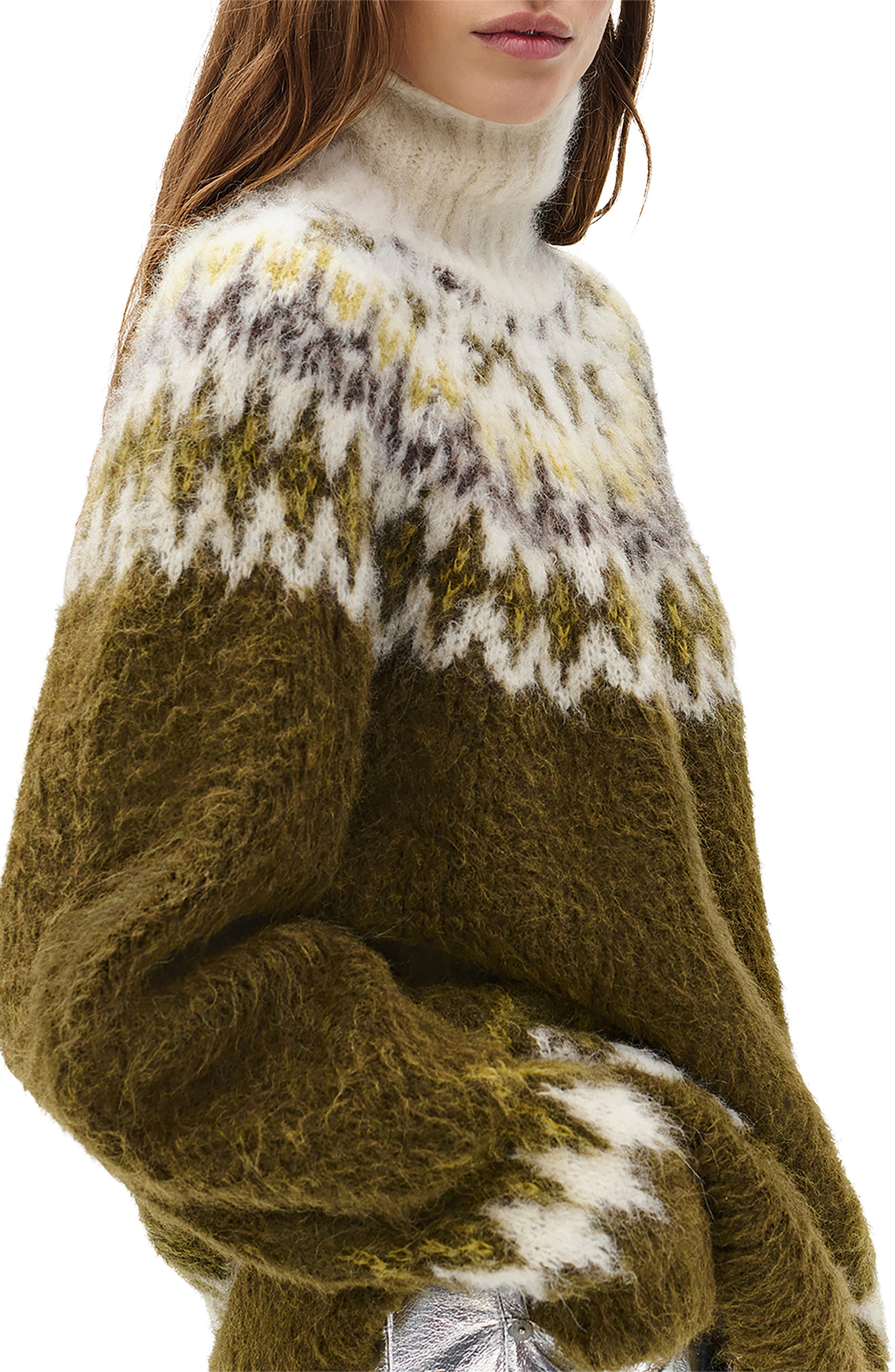 rag & bone Beth Oversize Fair Isle Alpaca Blend Turtleneck Sweater in Army Multi at Nordstrom - 3