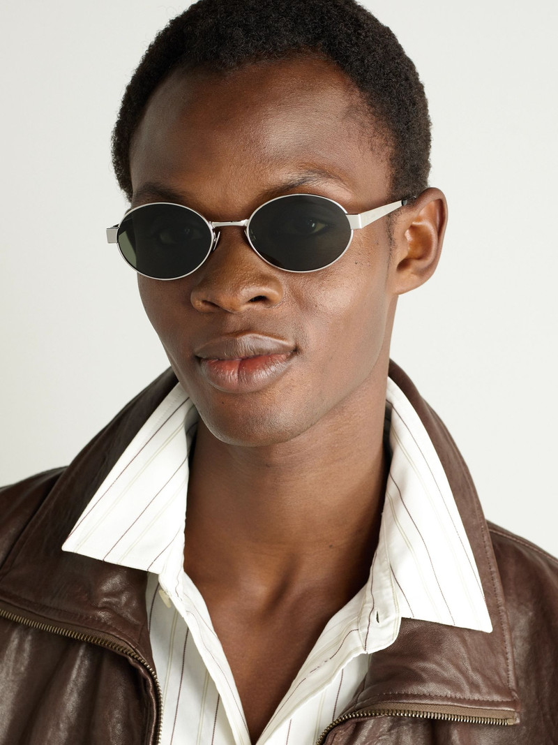 SAINT LAURENT Oval-Frame Silver-Tone Sunglasses Silver outlook