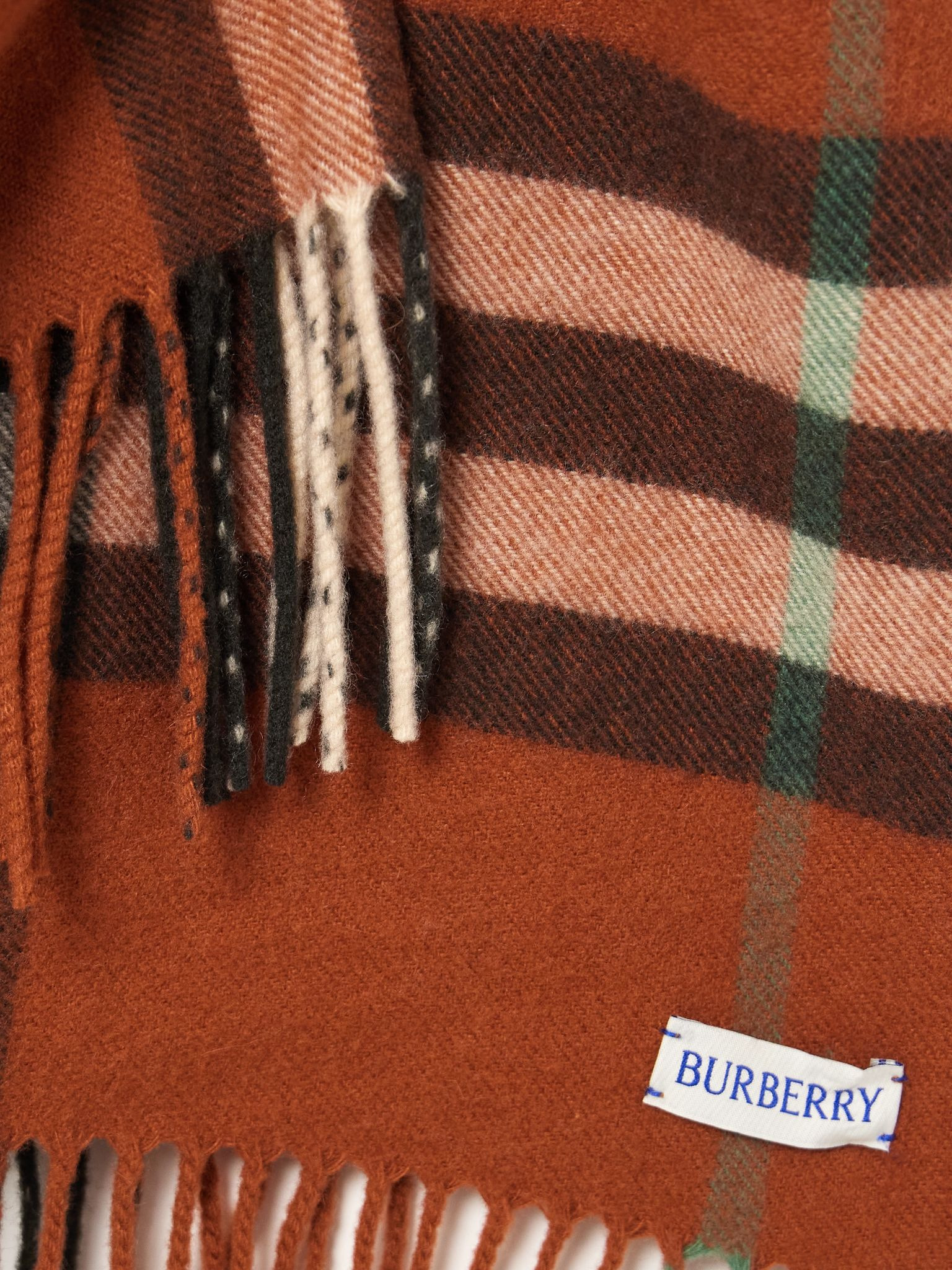 Fringed checked cashmere scarf Orange - 3