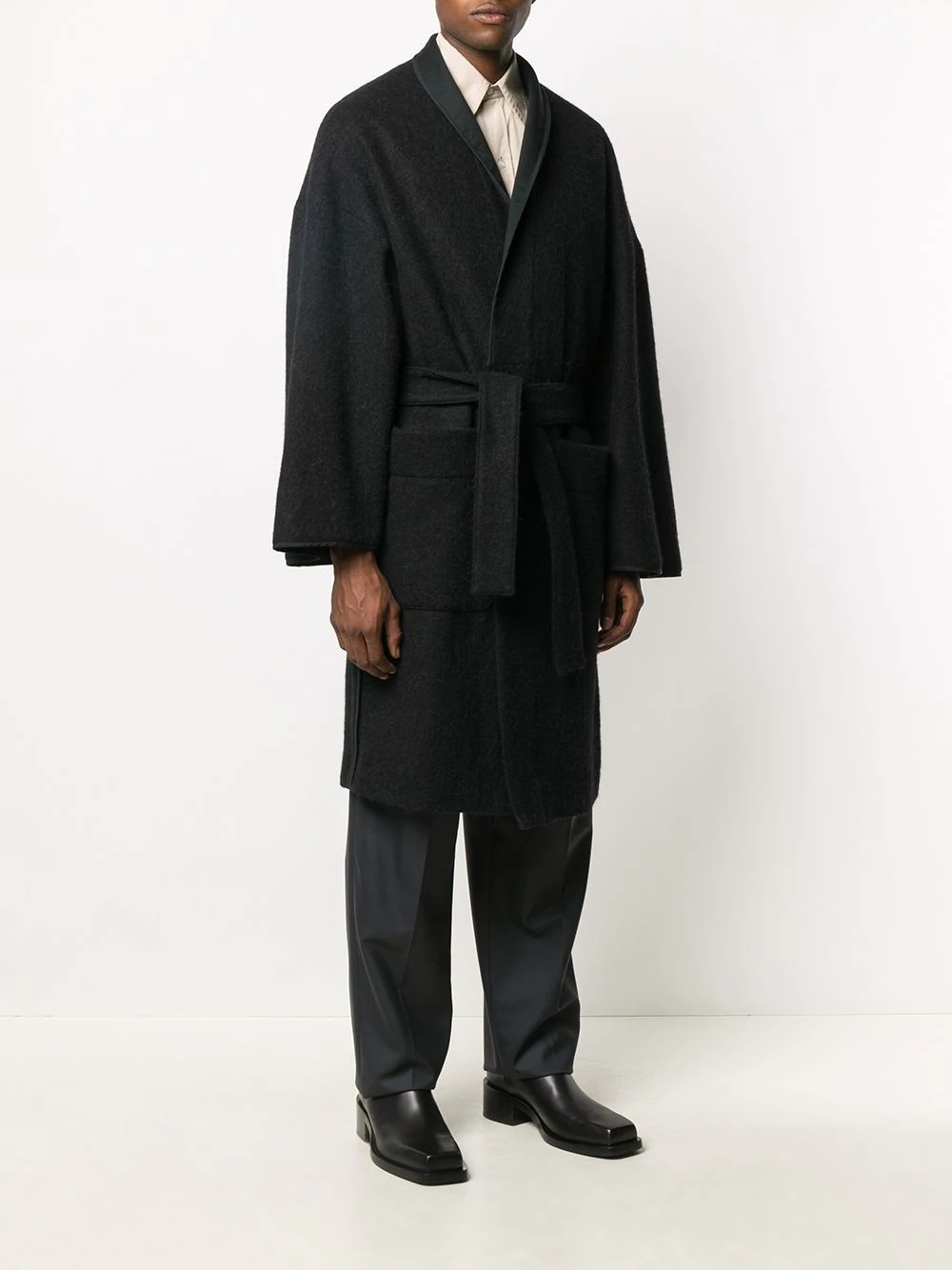 shawl-lapels belted coat - 3