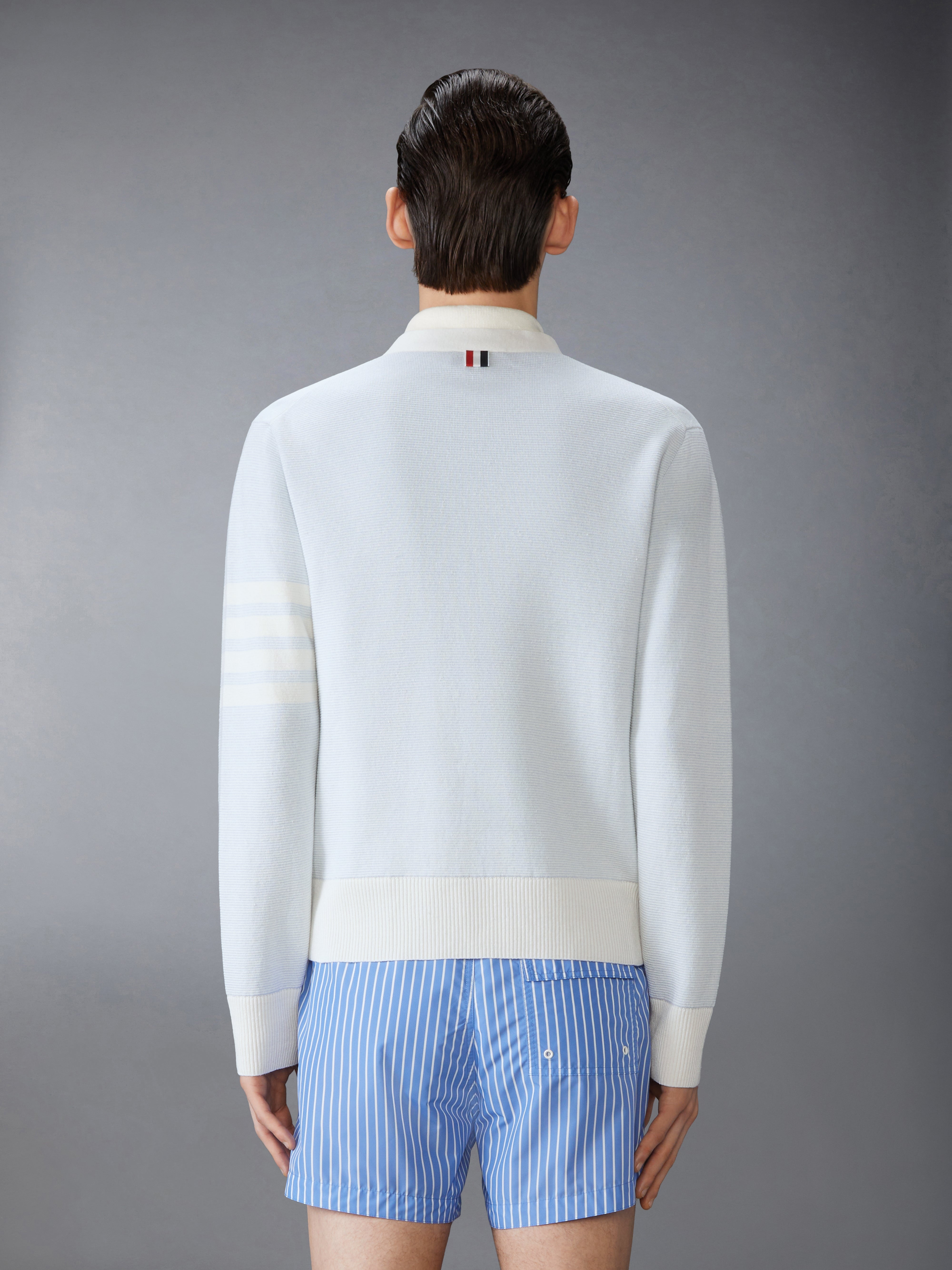 TEXTURED STRIPED STITCH 4-BAR RELAXED FIT V NECK CARDIGAN - 3