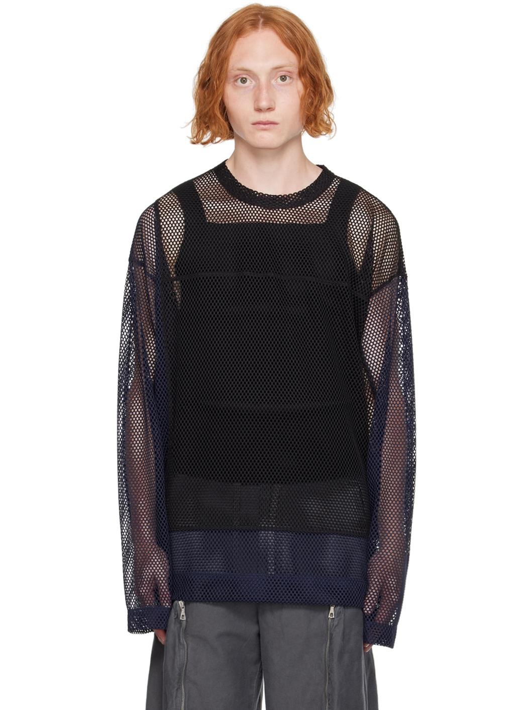 Navy & Black Crewneck Long Sleeve T-Shirt - 1