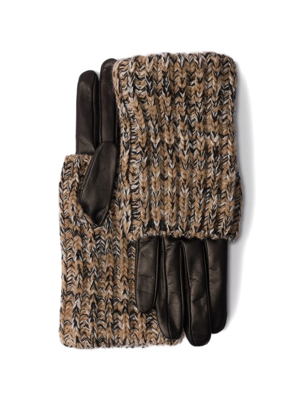 nappa leather and mélange knit gloves - 1