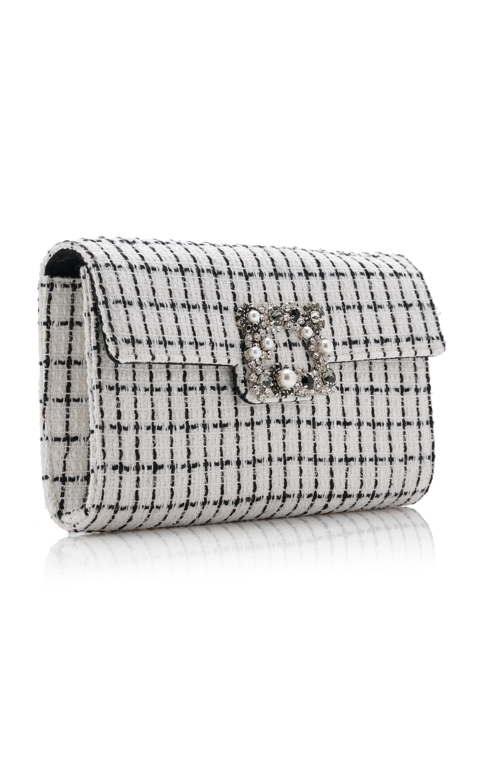 Flower-Buckle Tweed Clutch white - 5
