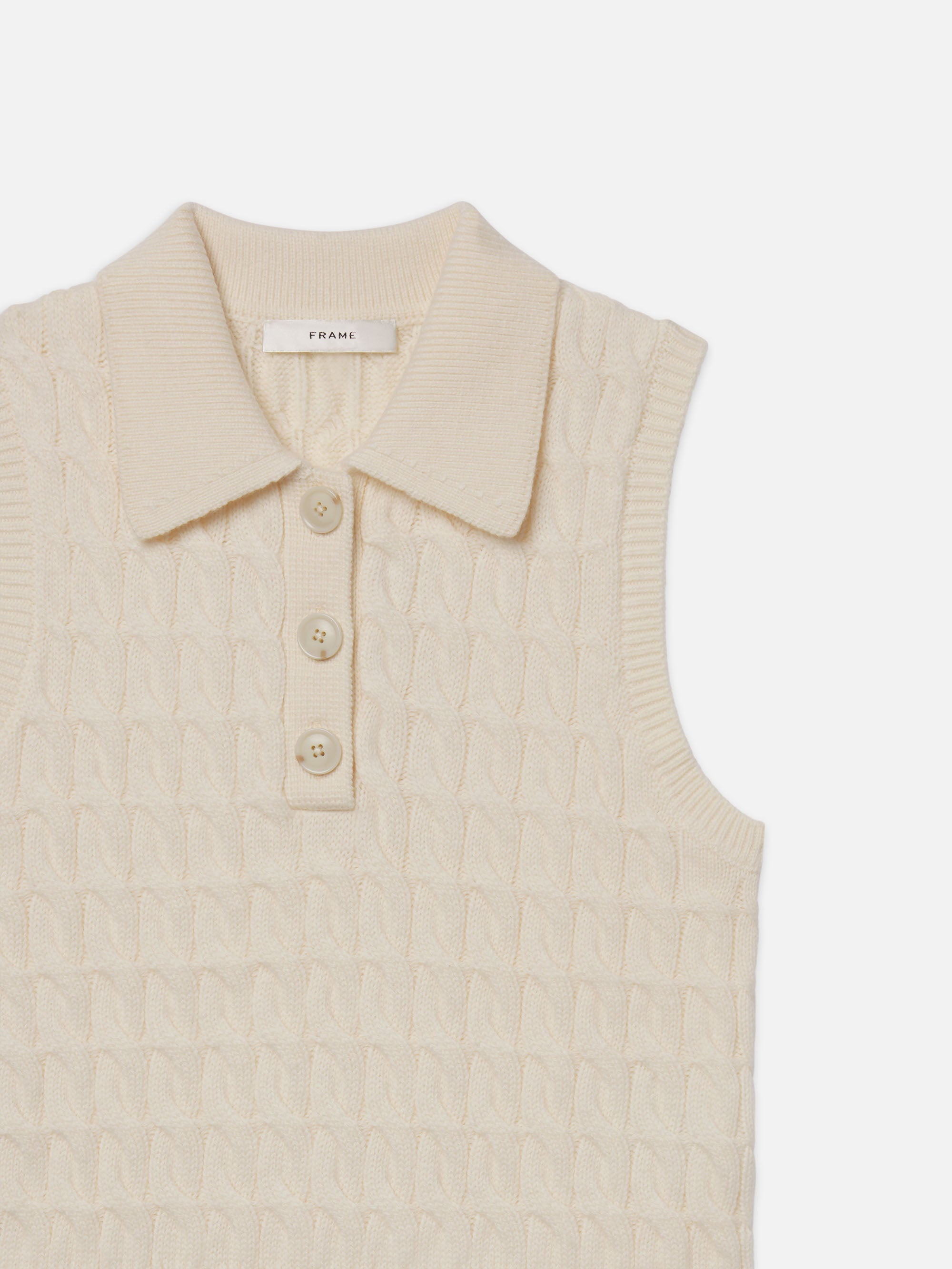 The Cable Knit Polo Vest in Cream - 3