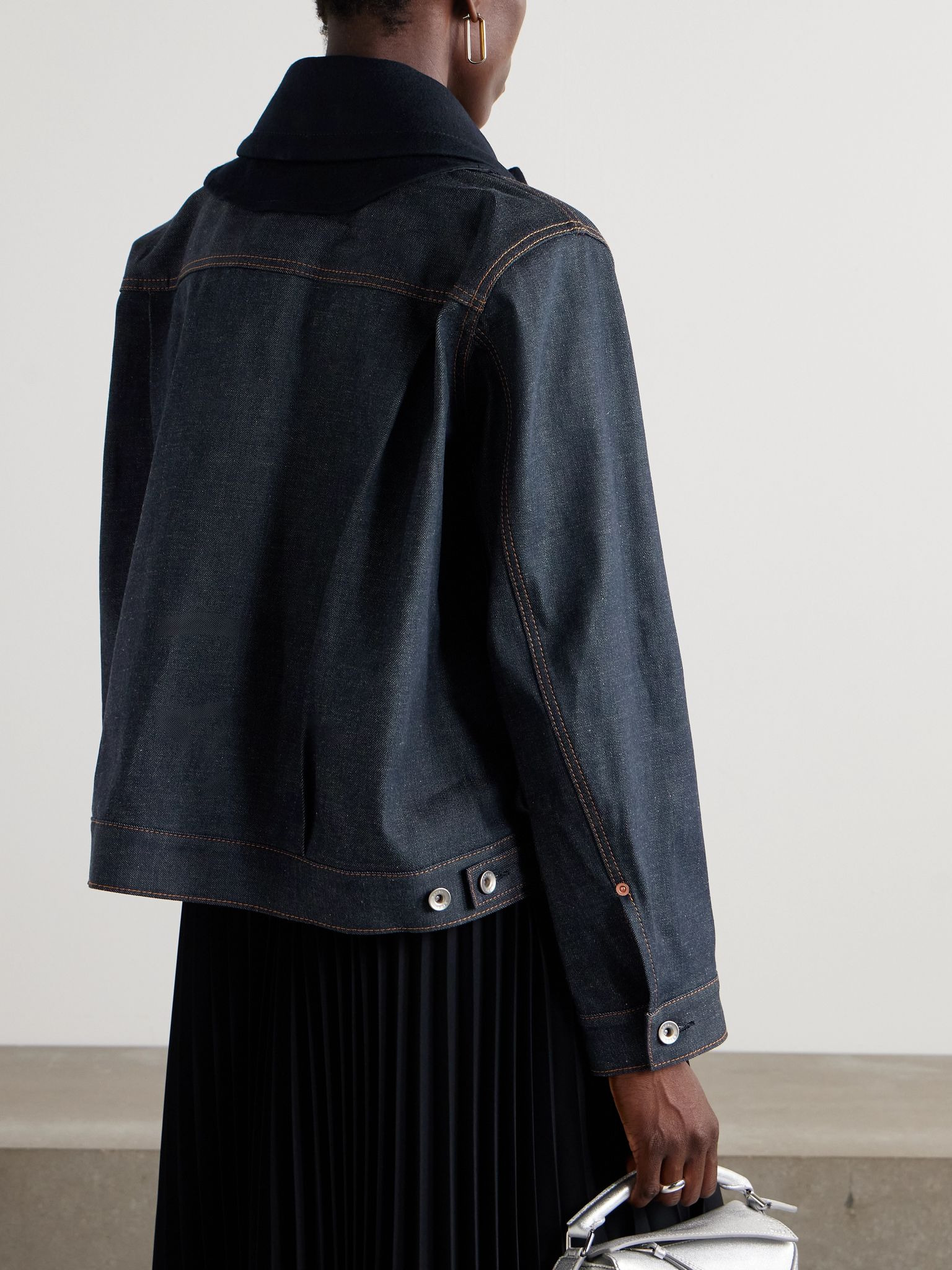 Double-breasted wool-trimmed denim jacket Navy - 3
