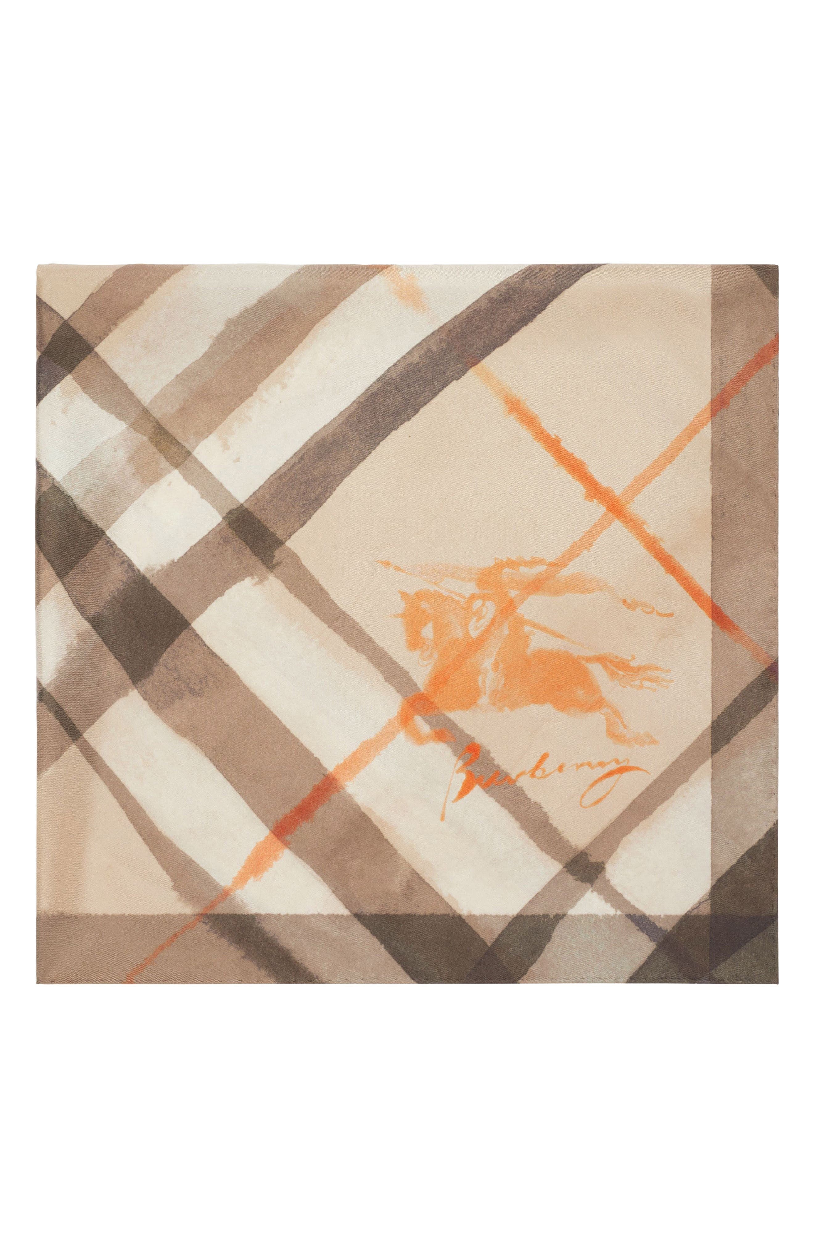 burberry Equestrian Knight Design Watercolor Check Silk Square Scarf in Birch at Nordstrom - 3