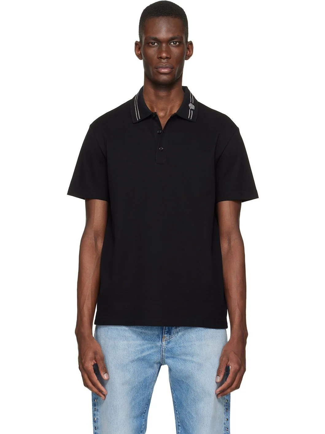 Black Embroidered Cotton Piqué Polo - 1