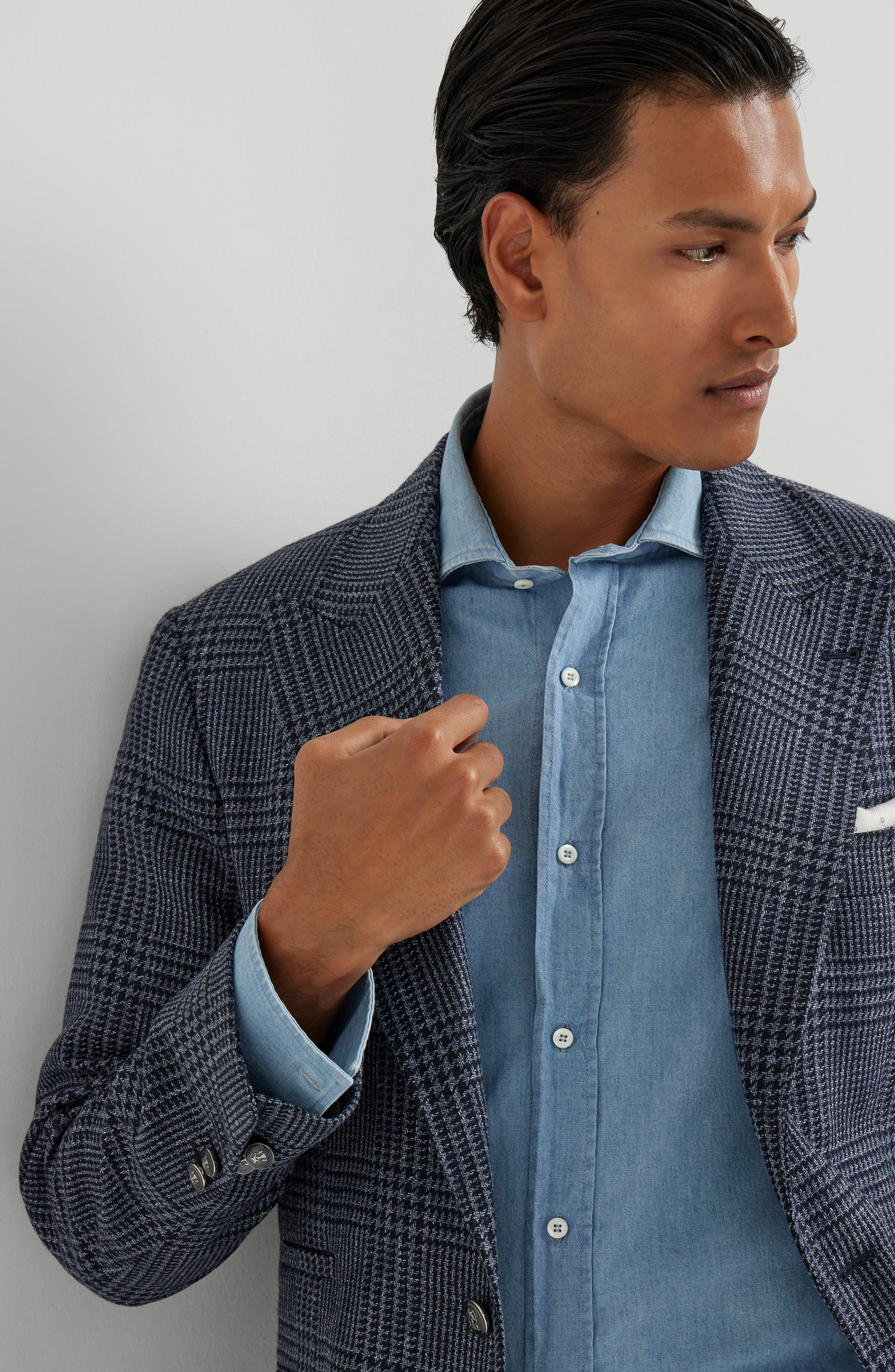 Brunello Cucinelli Prince of Wales deconstructed blazer in Denim at Nordstrom - 4