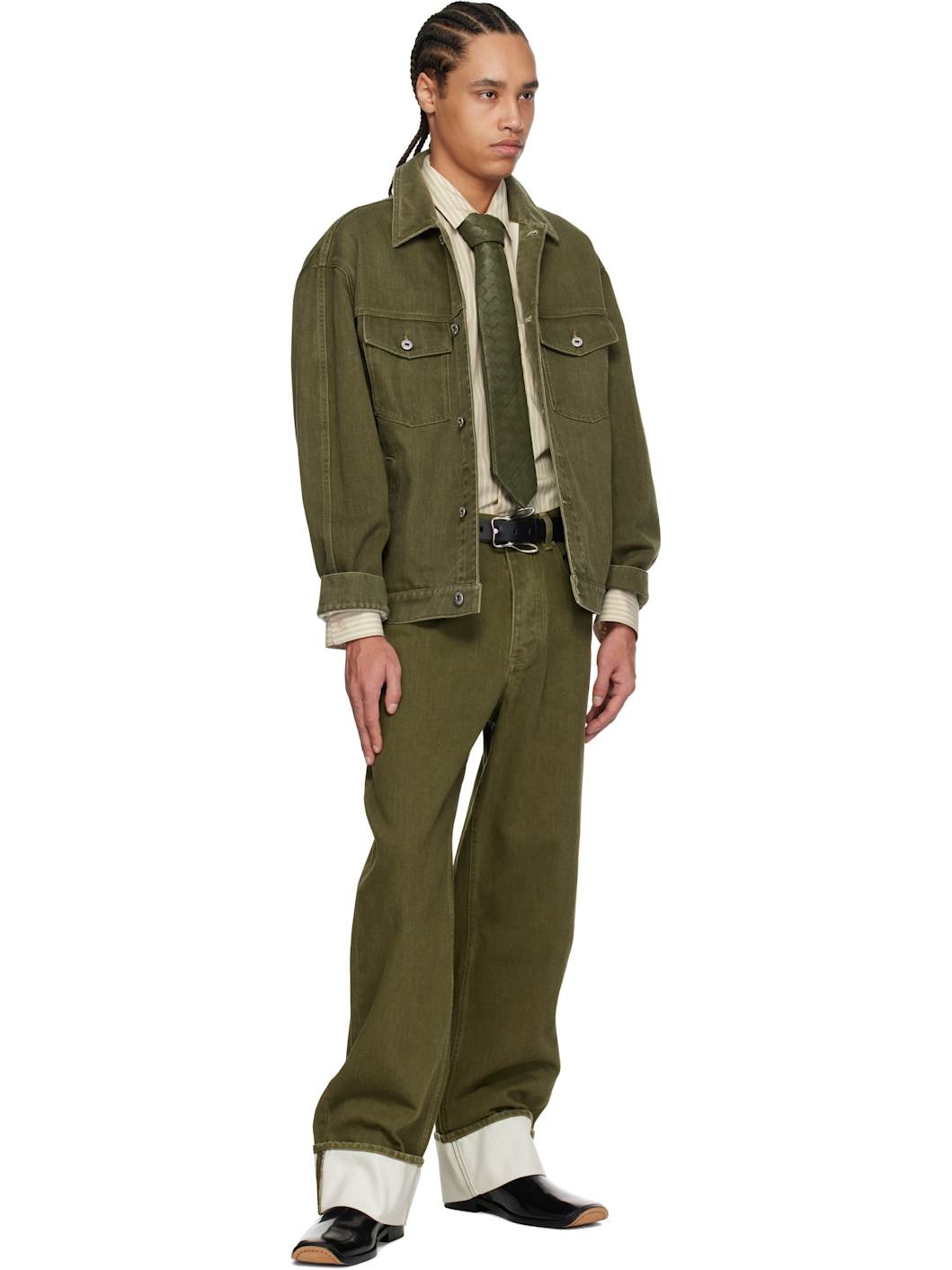 Khaki Colored Turned Up Jeans - 5