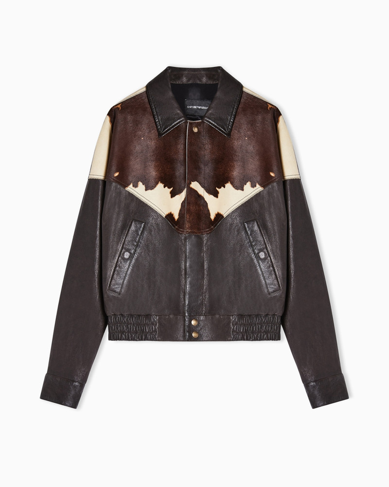 BLOUSON JACKET IN WASHED, VEGETABLE-TANNED NAPPA LEATHER WITH A PONYSKIN-EFFECT INSERT 1
