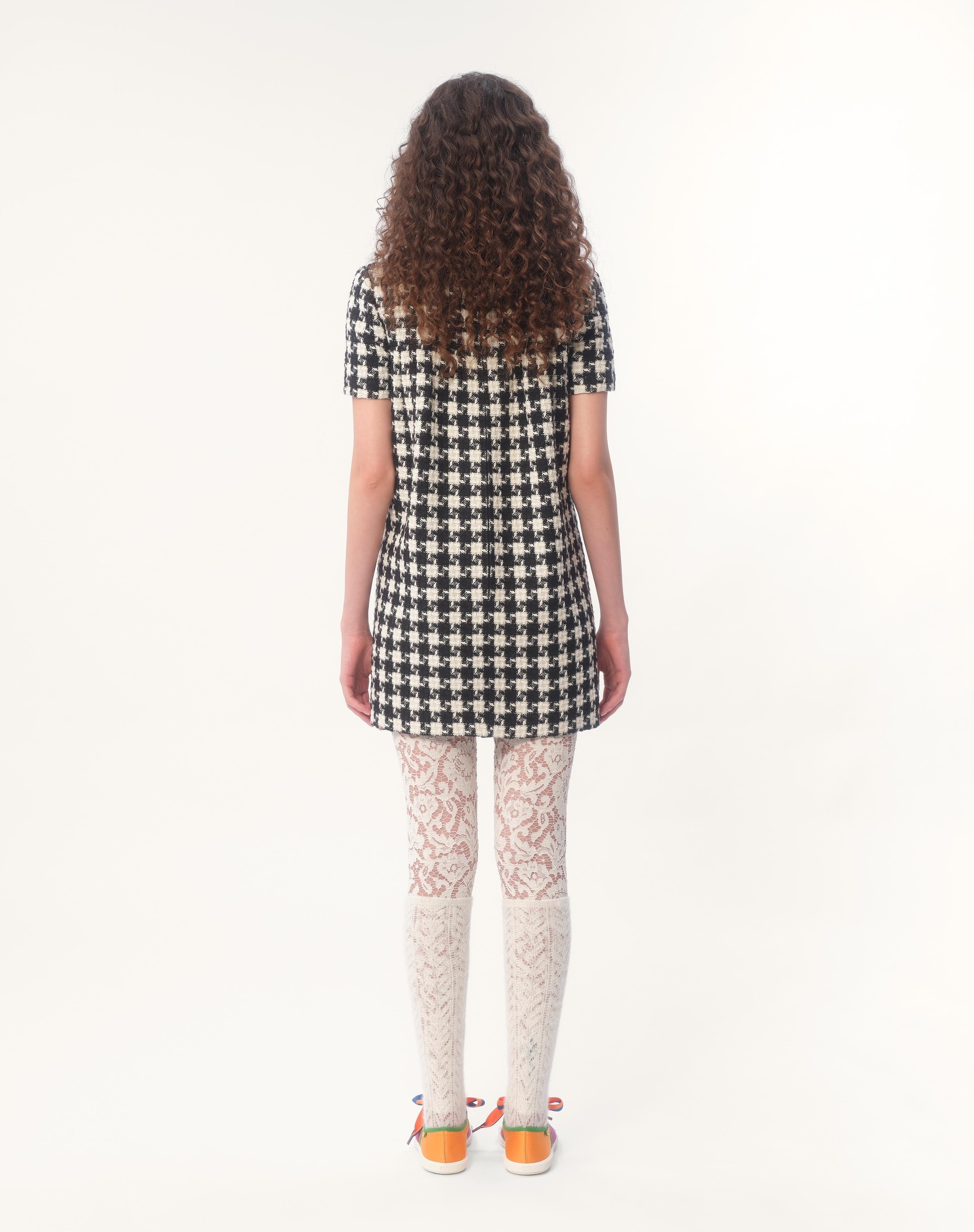 EMBROIDERED DAMIER LIGHT TWEED SHORT DRESS - 8
