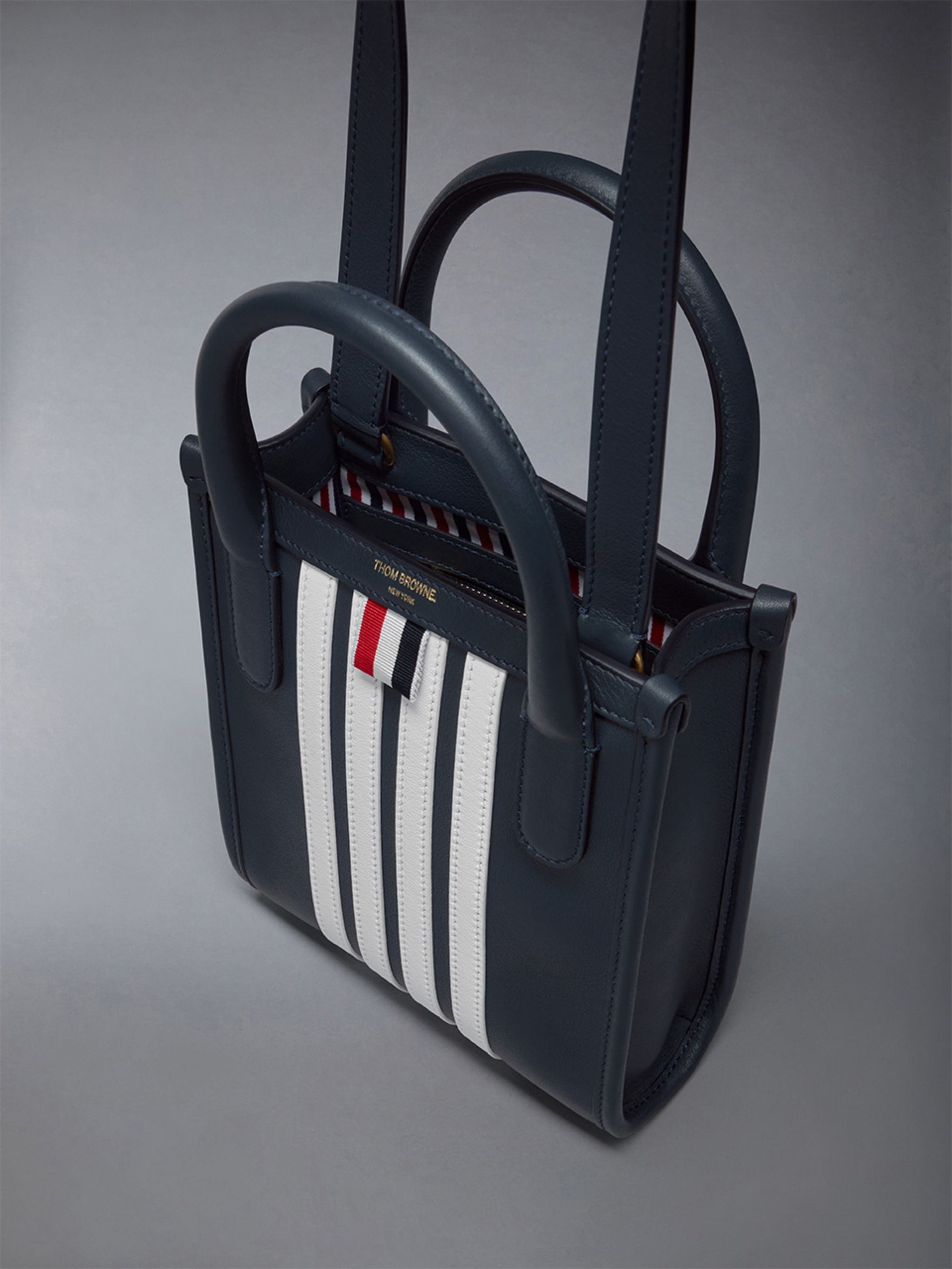 Vertical Mini Tote W/ 4 Bar Stripes in Smooth Calf - 4