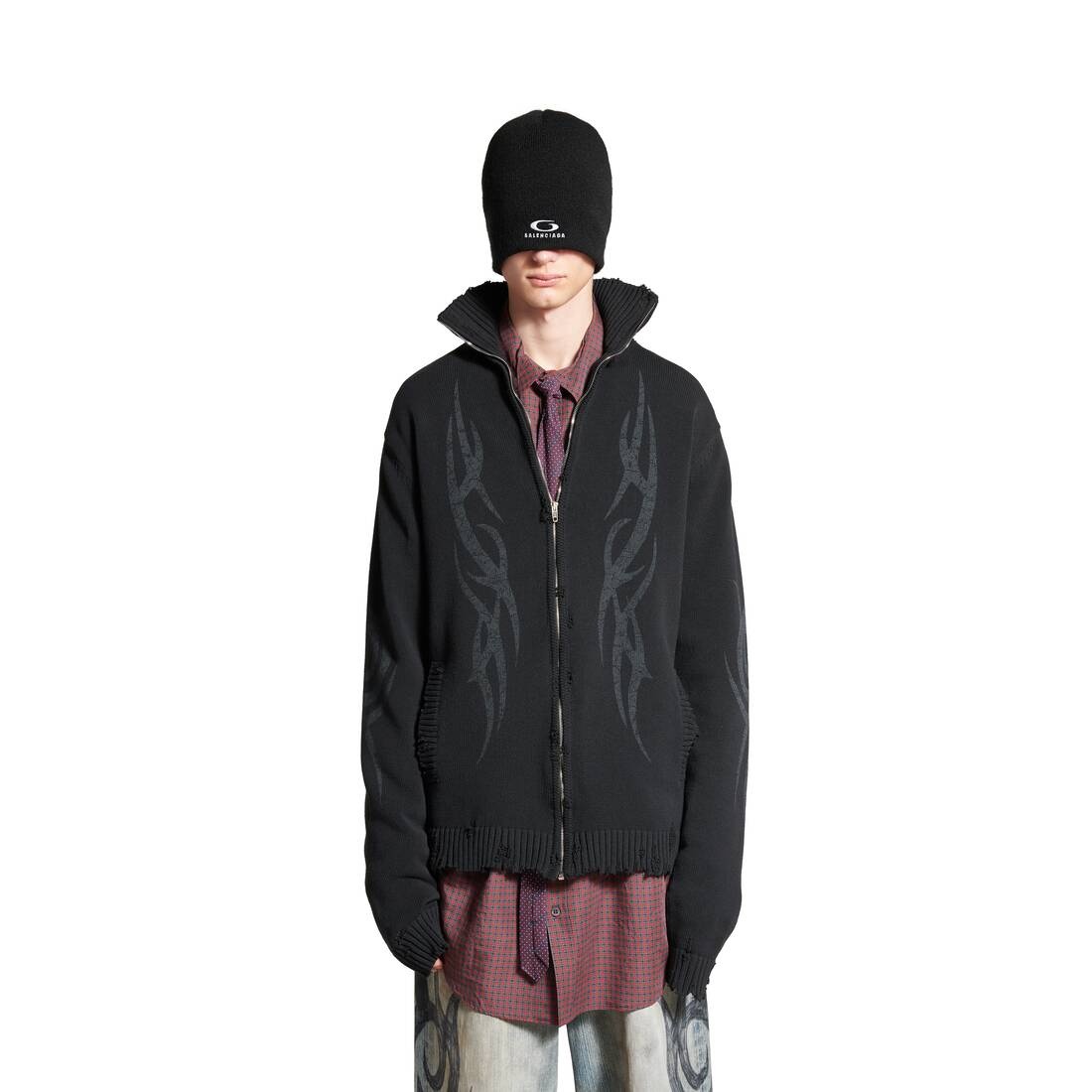Men's Y2k Zip-up Cardigan in Black - 5