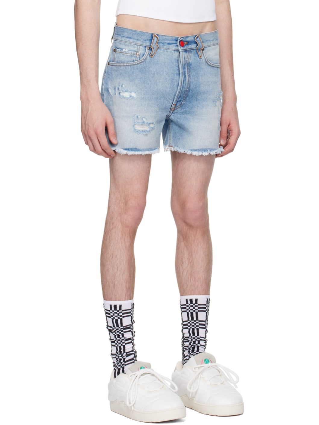 Blue Distressed Denim Shorts - 2