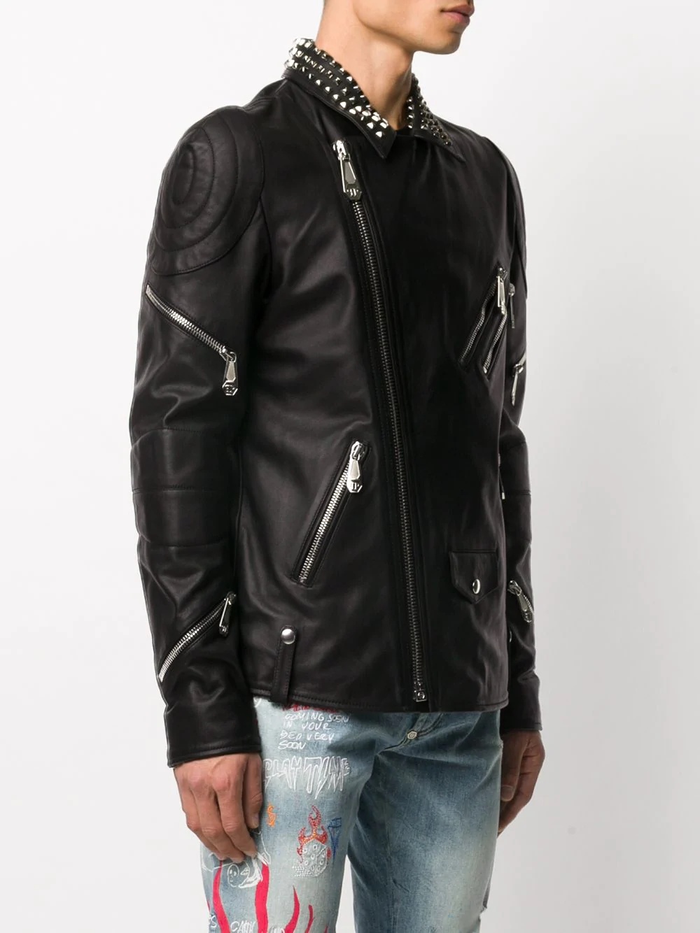 Skull stud-embellished biker jacket - 4