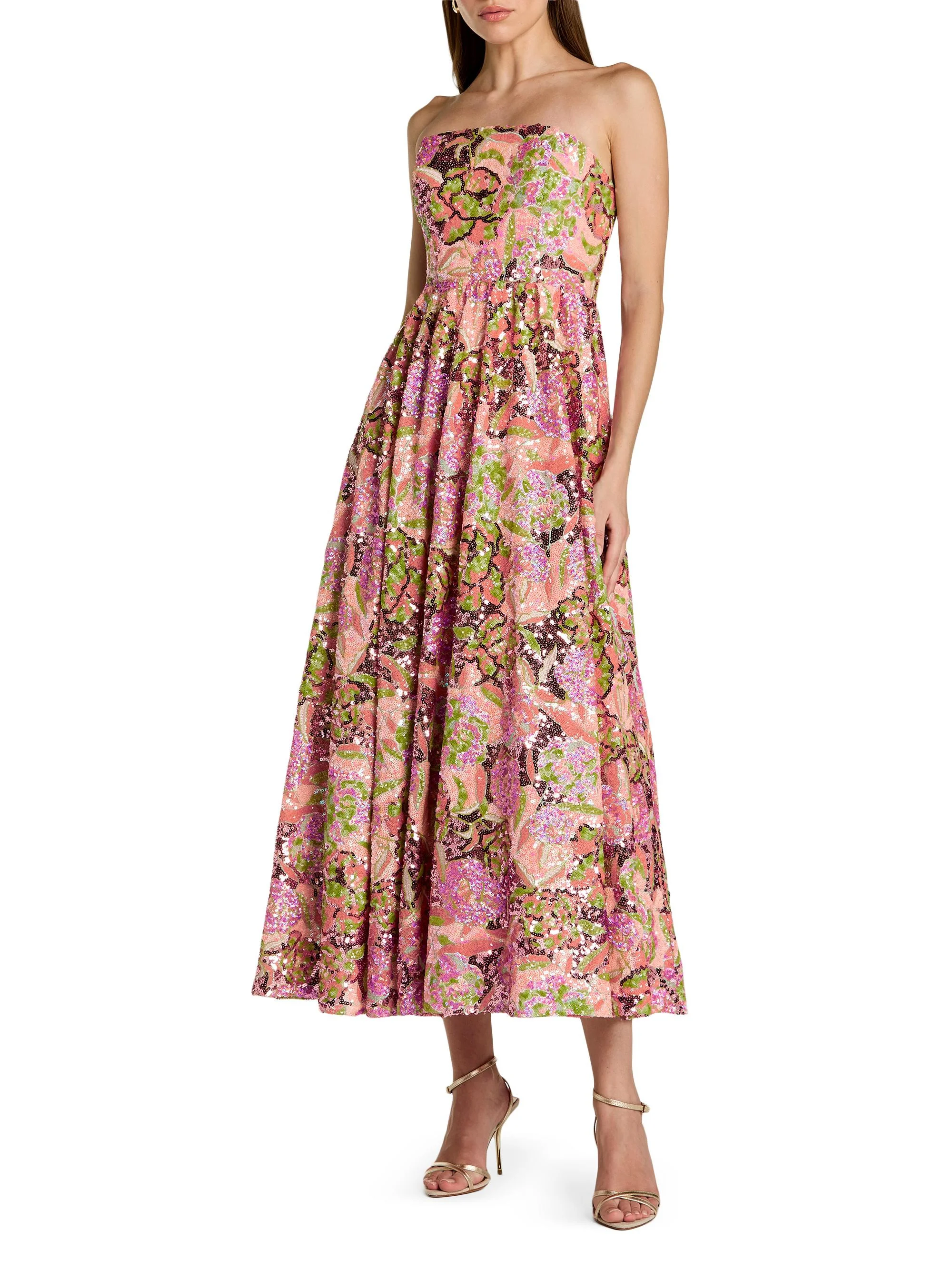 Women's Floral Sequined A-Line Midi-Dress - Orchid Multi - 1