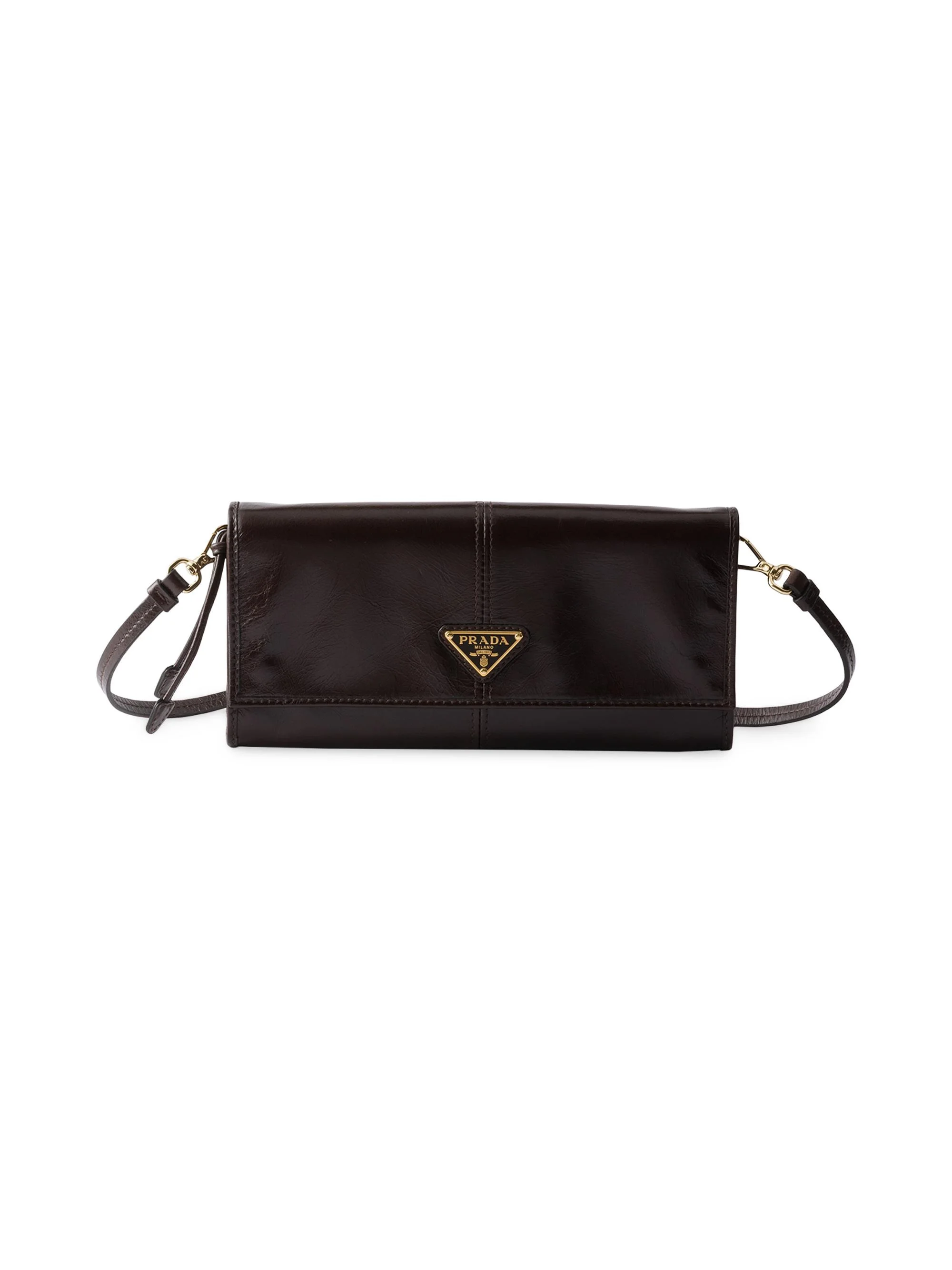 Women's Leather Wallet with Shoulder Strap - Brown - 1