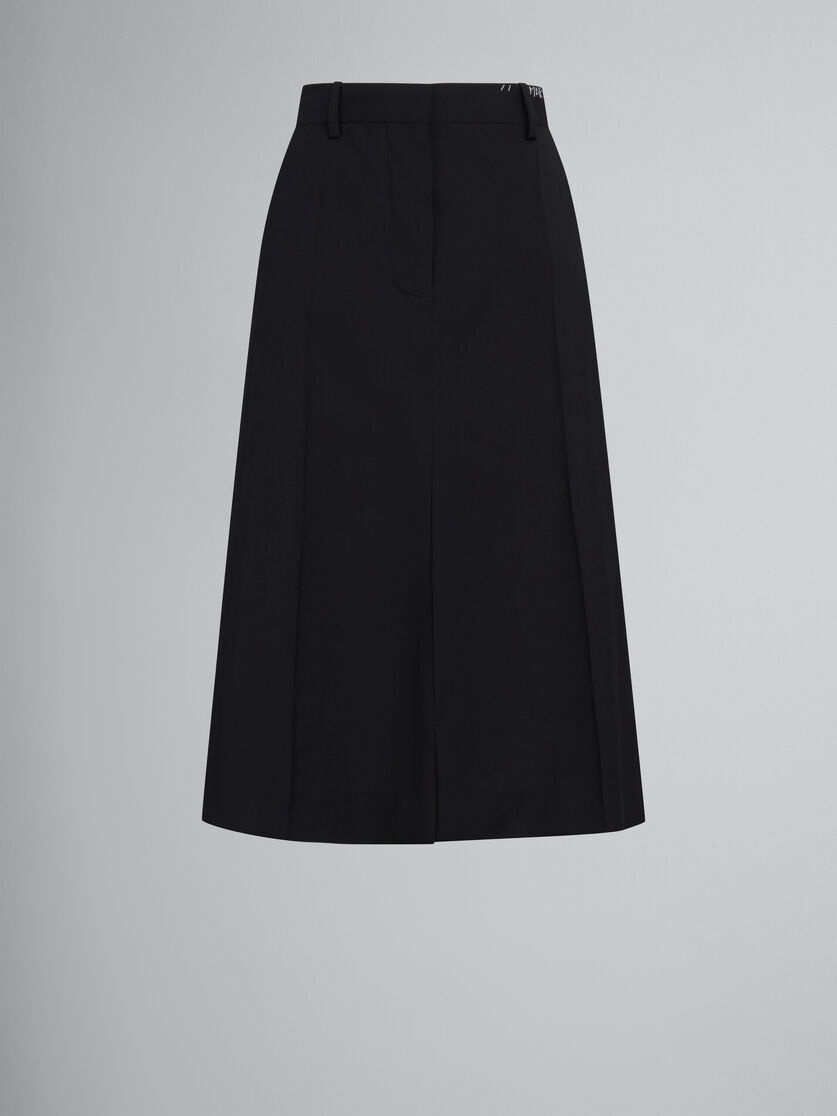 BLACK TROPICAL WOOL MIDI SKIRT - 1