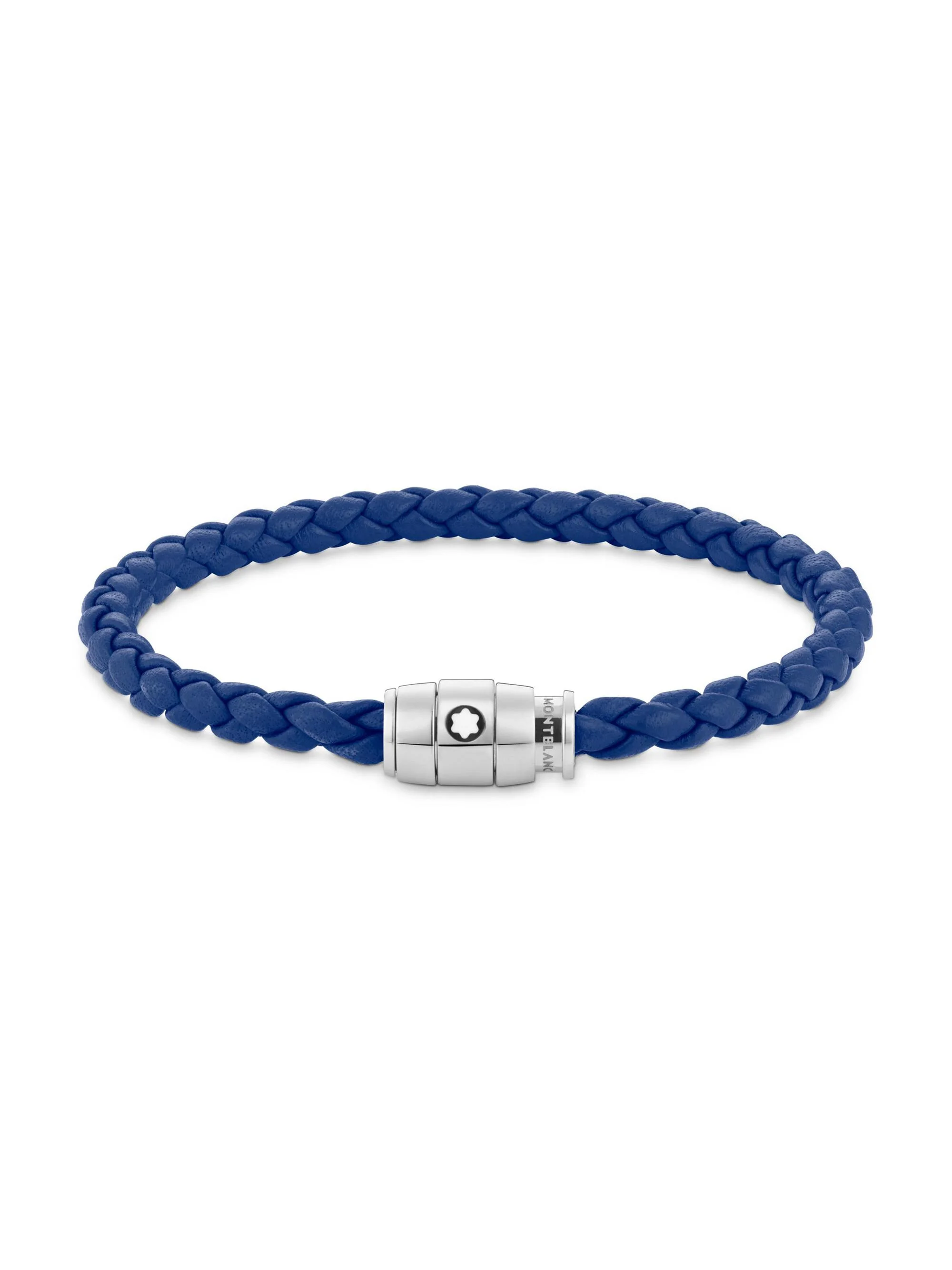 Men's Braided Leather Logo Bracelet - Blue - 1