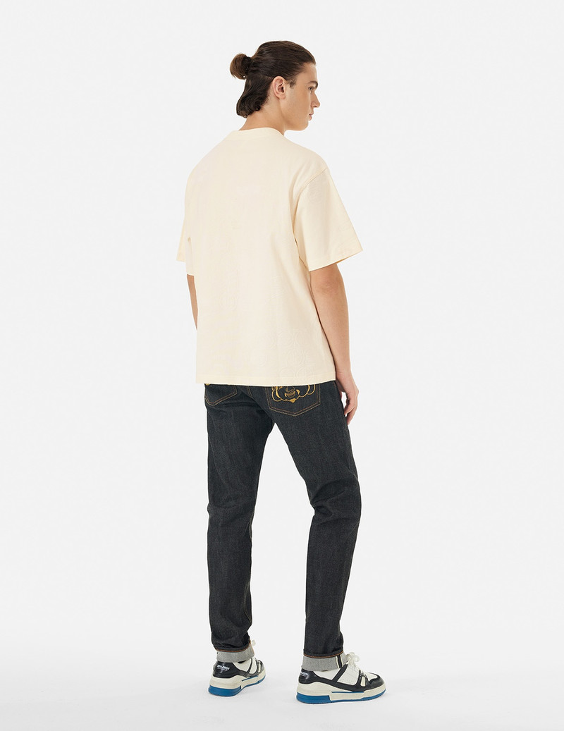 SEAGULL EMBROIDERY AND ALLOVER FLOCKING PATTERNS RELAX FIT T-SHIRT 4