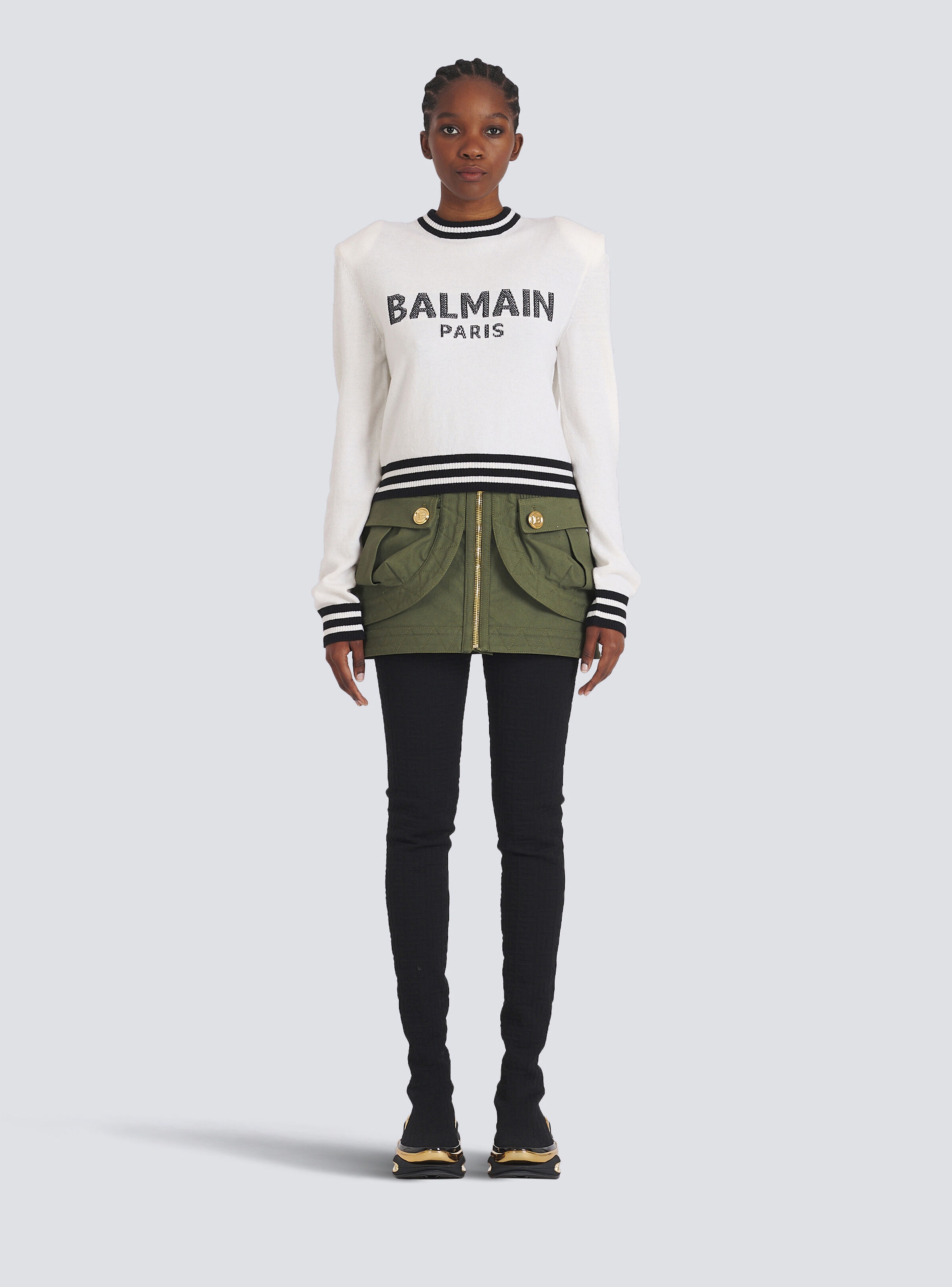 Cropped wool sweatshirt with Balmain logo - 3