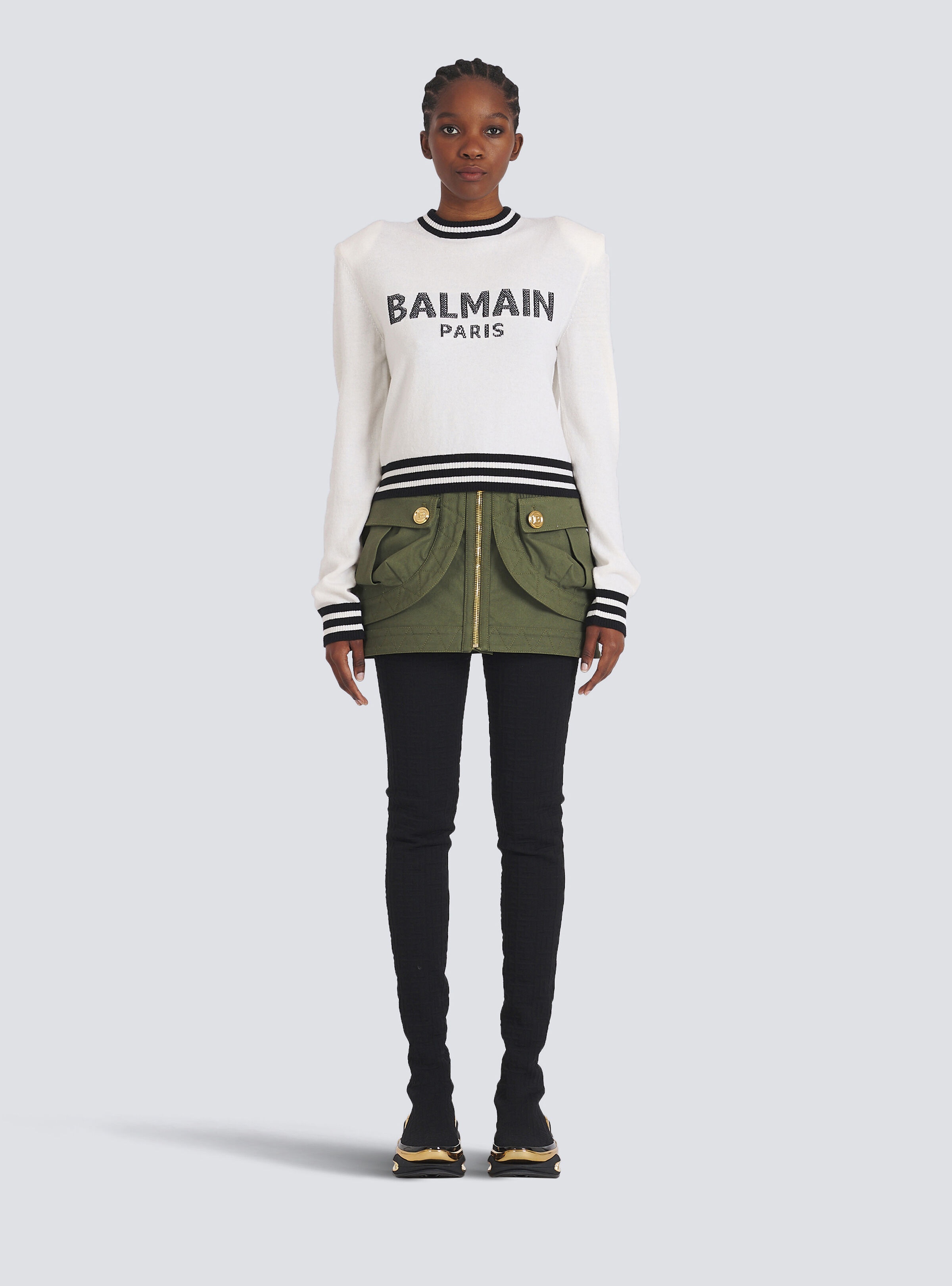 Cropped wool sweatshirt with Balmain logo - 3