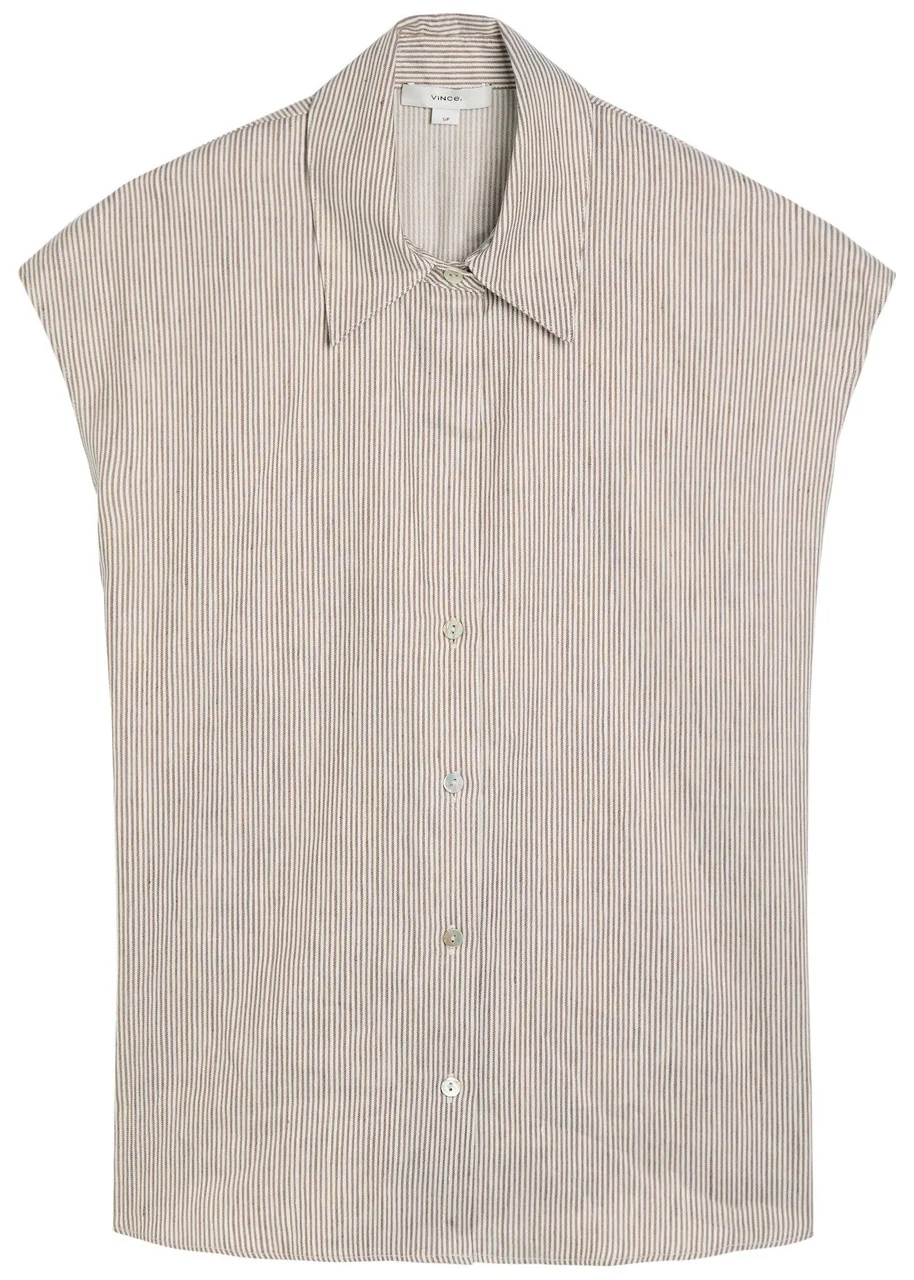 Vince Ticking Striped Linen and Cotton-blend Blouse - 1