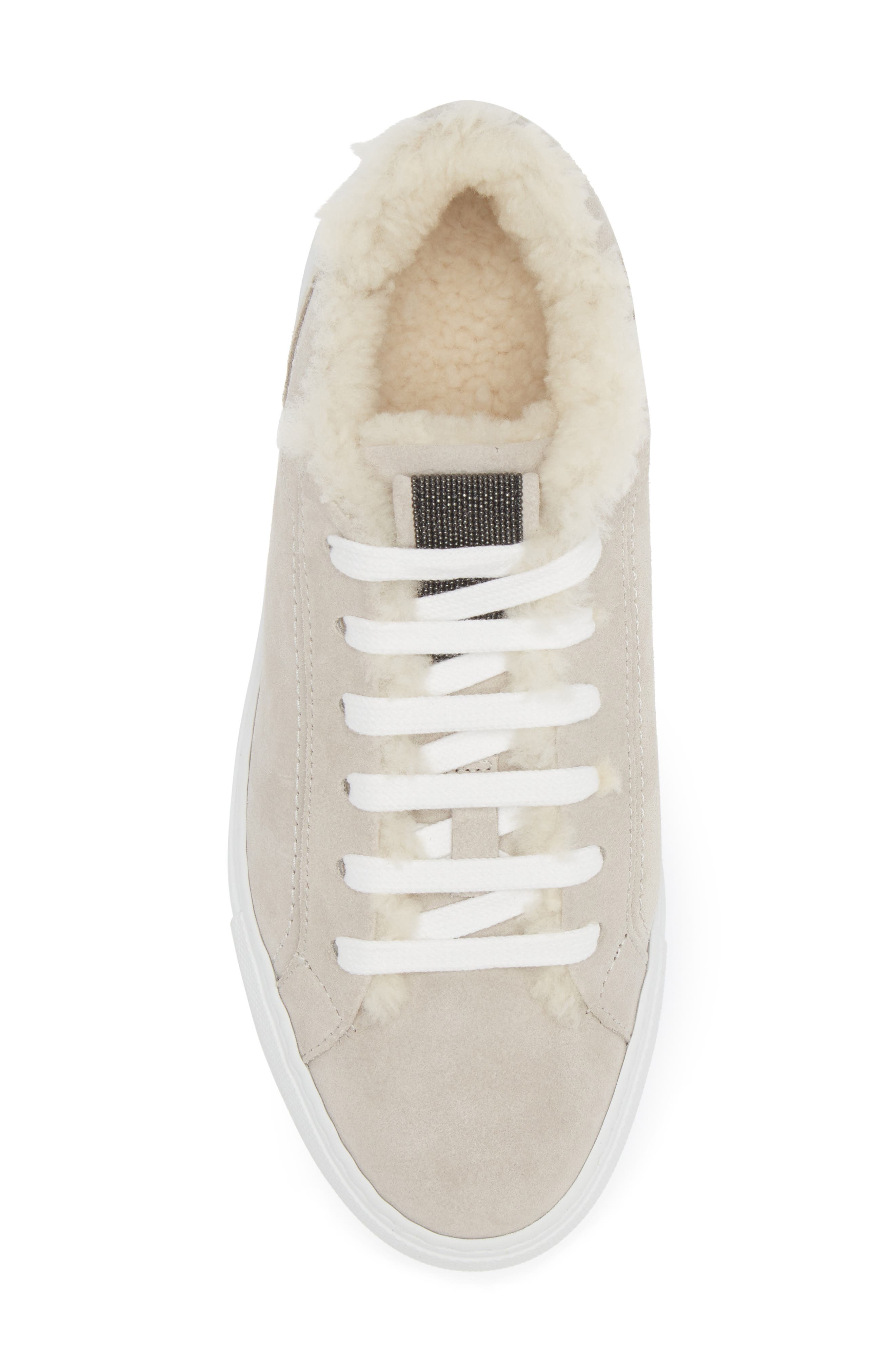 Brunello Cucinelli Monili Detail Genuine Shearling Lined Suede Sneaker in C9593 Quarzo at Nordstrom - 5