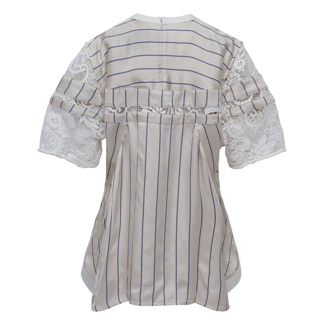 Stripe Shirt With Corded Lace - 2