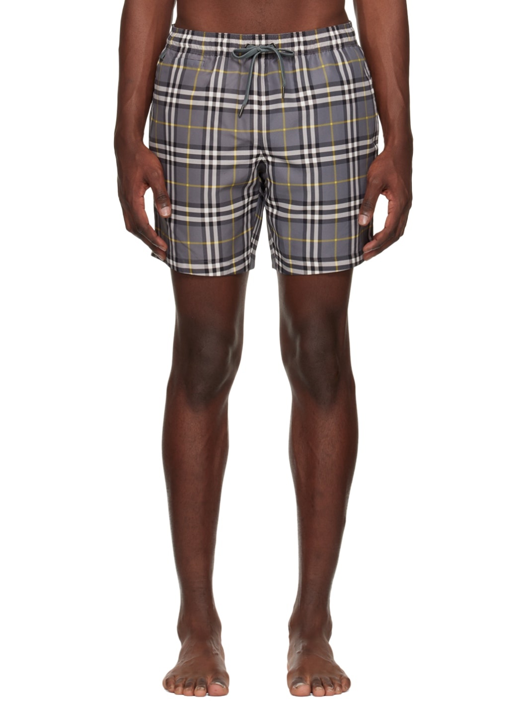 Gray Check Swim Shorts - 1