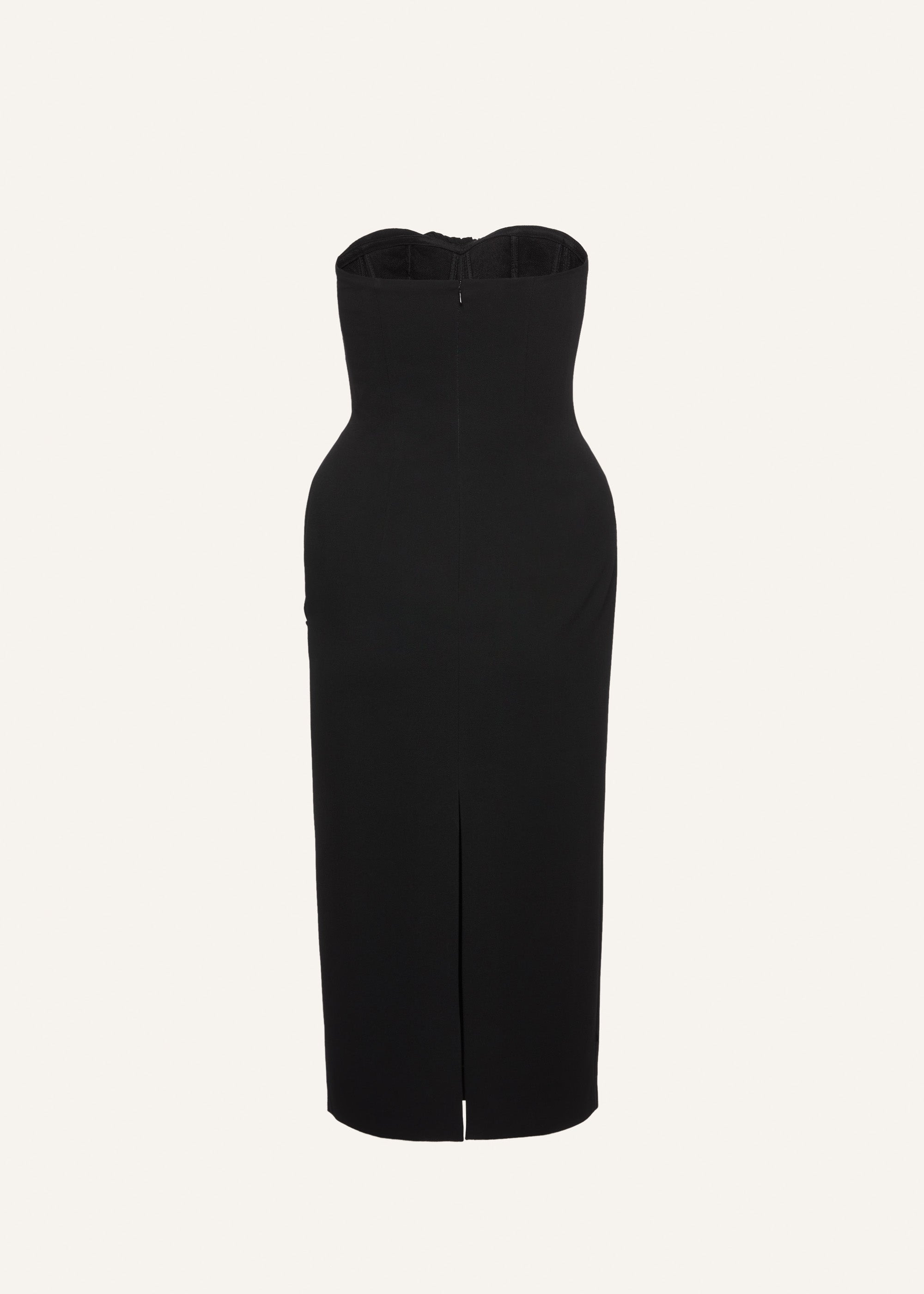 Structured drape corset midi dress in black - 2
