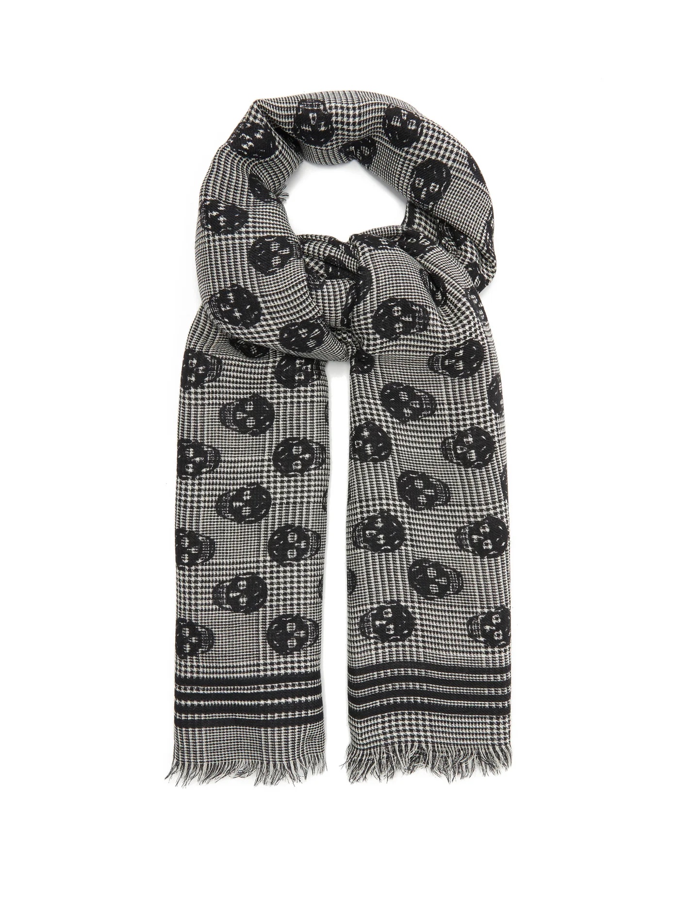 Skull-print houndstooth wool-blend scarf - 1