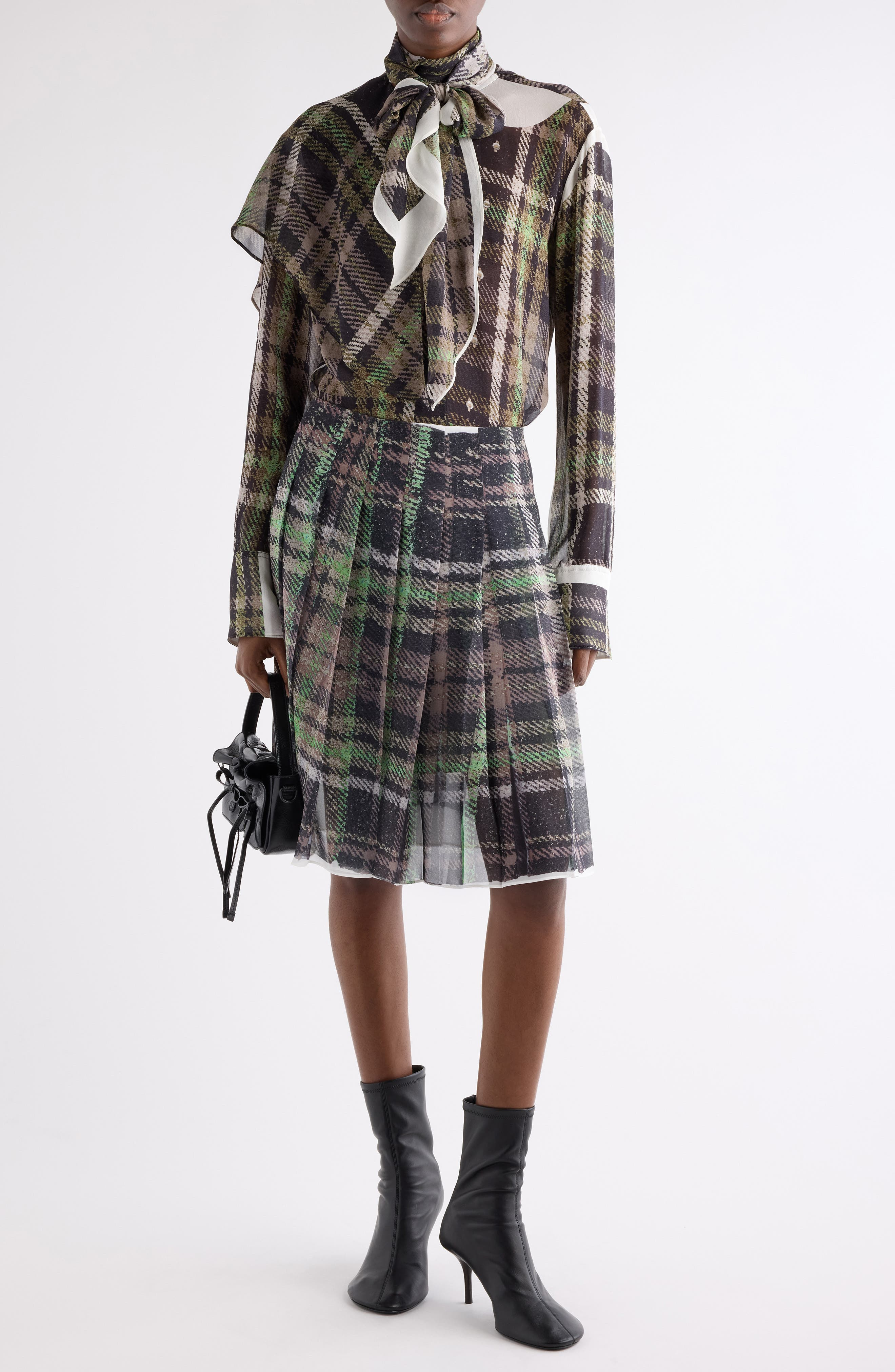 Acne Studios Senelle Plaid Silk Shirt in Green/Grey at Nordstrom - 2