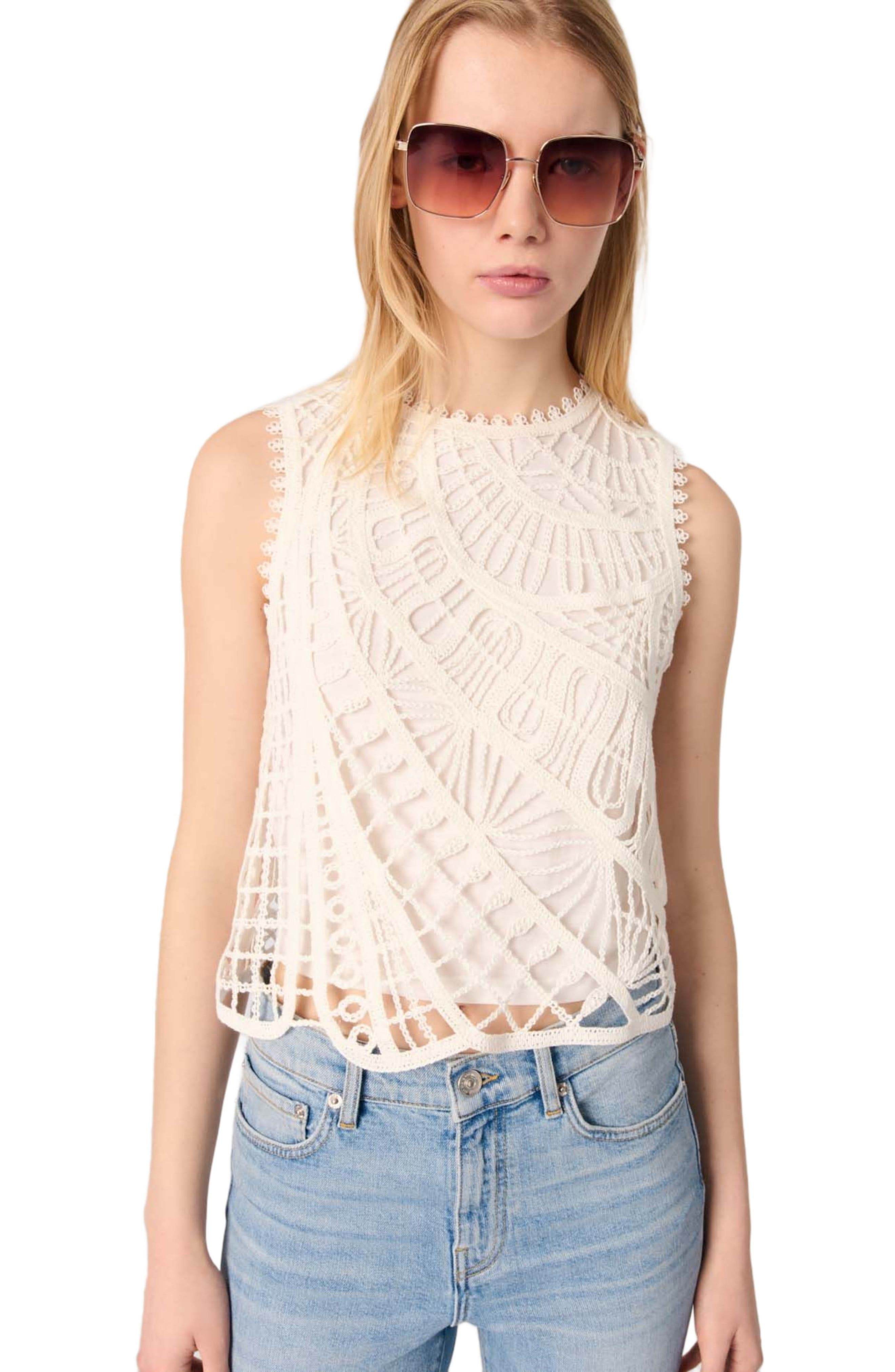 maje Crochet-knit top in White at Nordstrom - 5