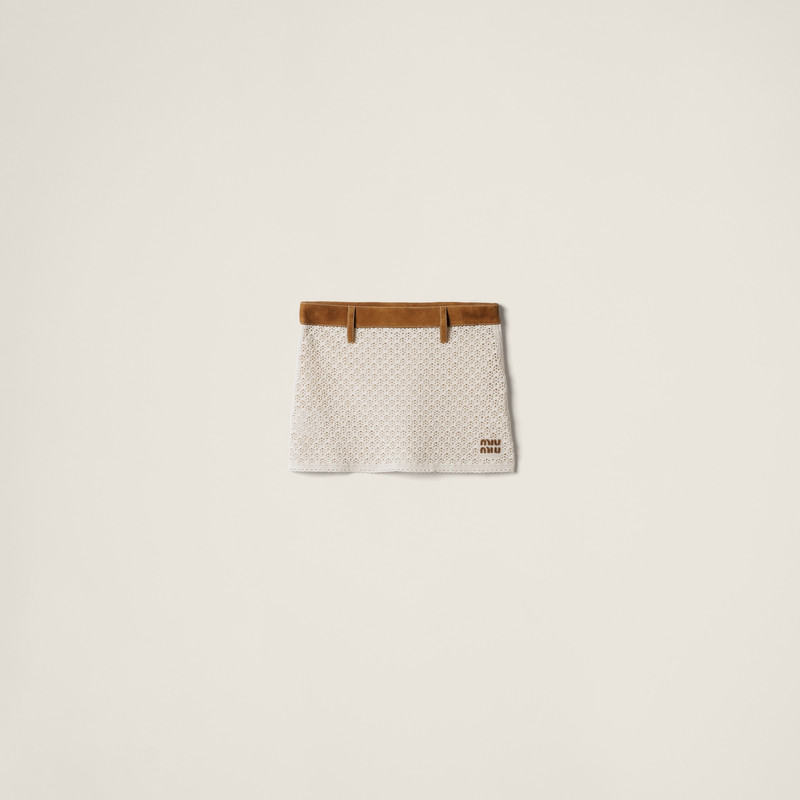 Cotton and suede miniskirt 1